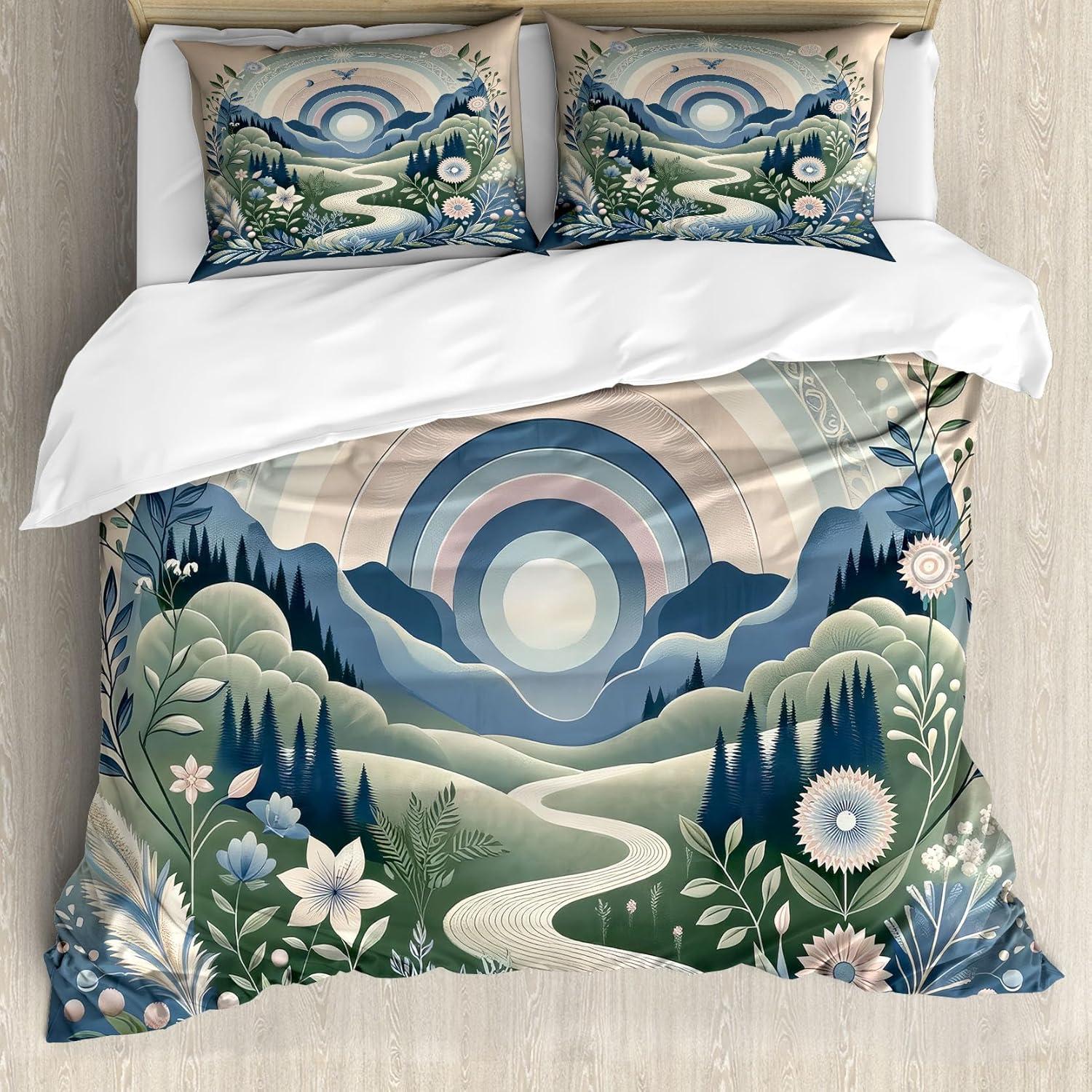imageAmbesonne Floral Heart Duvet Cover Set Tenderness of Romantic Garden Ivy Branches and Roses Valentines Day Decorative 3 Piece Bedding Set with 2 Pillow Shams Queen Size Laurel Green and PinkSlate Blue Reseda Green