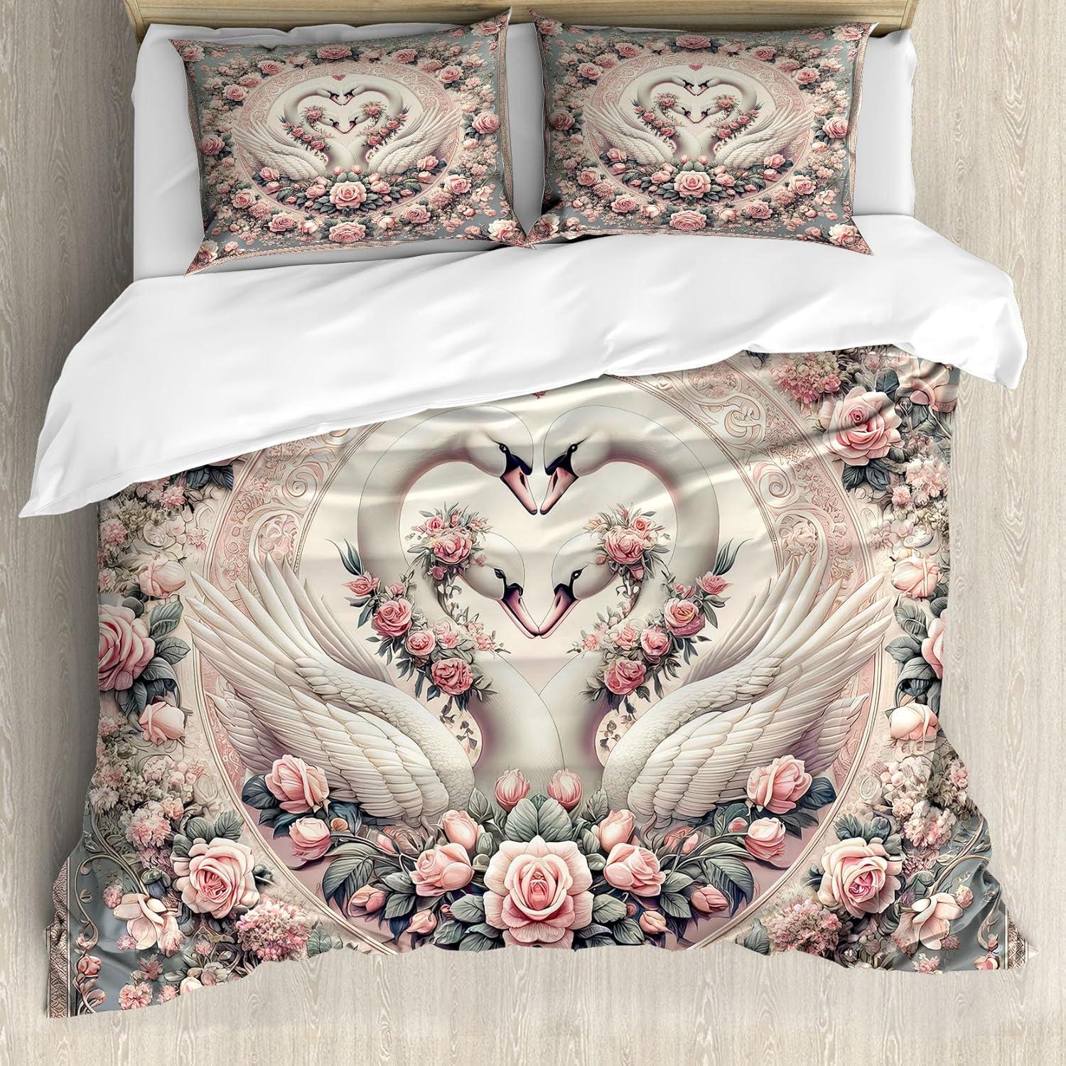 imageAmbesonne Floral Heart Duvet Cover Set Tenderness of Romantic Garden Ivy Branches and Roses Valentines Day Decorative 3 Piece Bedding Set with 2 Pillow Shams Queen Size Laurel Green and PinkPale Pink Pale Cadet Blue