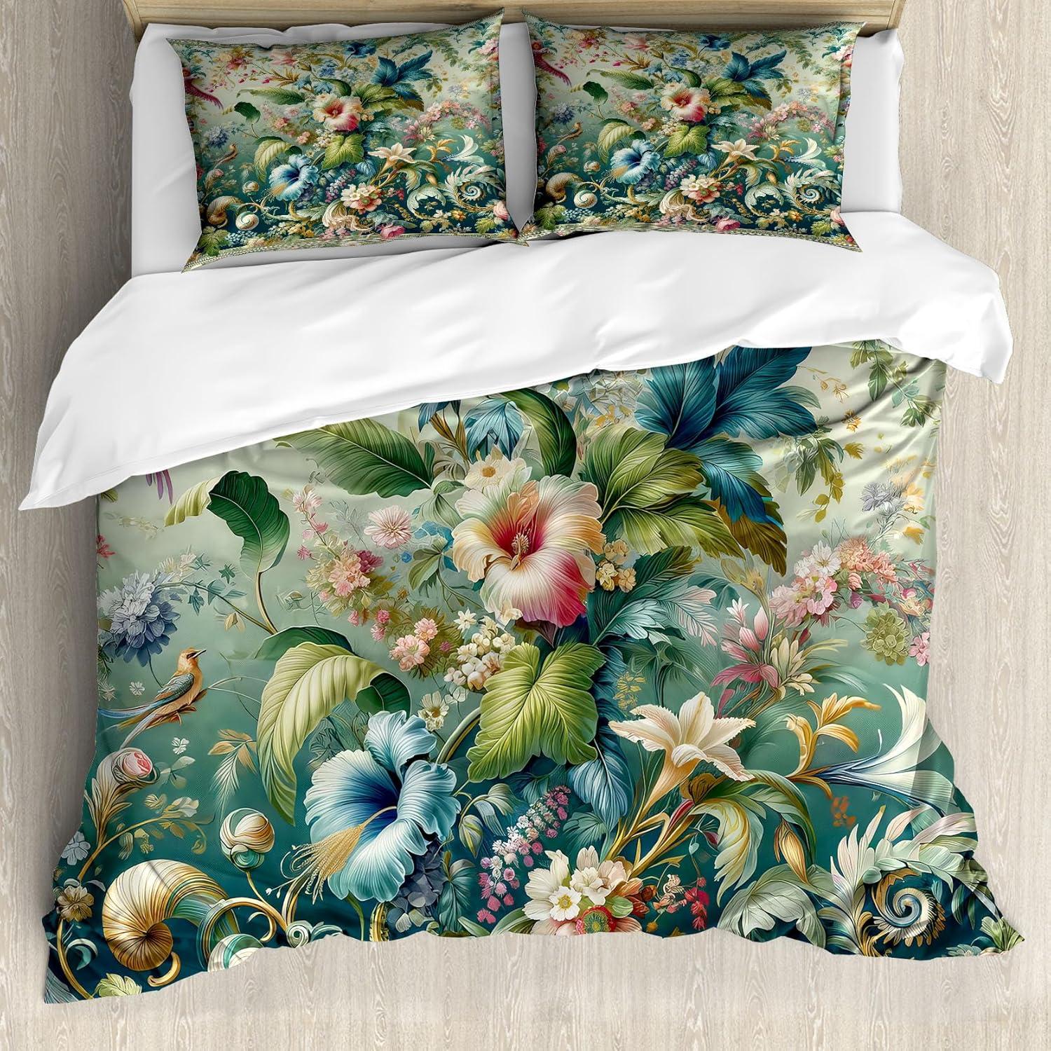 imageAmbesonne Floral Heart Duvet Cover Set Tenderness of Romantic Garden Ivy Branches and Roses Valentines Day Decorative 3 Piece Bedding Set with 2 Pillow Shams Queen Size Laurel Green and PinkGreen Multicolor