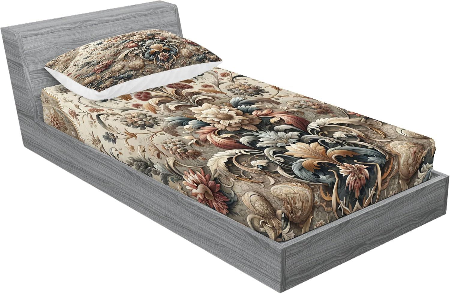 imageAmbesonne Floral Heart Fitted Sheet amp Pillow Sham Set Tenderness of Romantic Garden Ivy Branches and Roses Valentines Day Decorative Printed 3 Piece Bedding Decor Set Calking Laurel Green and PinkTan Dark Blue and Pale Ruby