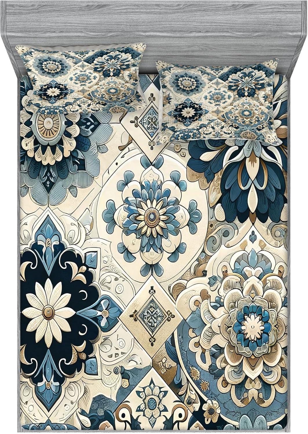 imageAmbesonne Floral Heart Fitted Sheet amp Pillow Sham Set Tenderness of Romantic Garden Ivy Branches and Roses Valentines Day Decorative Printed 3 Piece Bedding Decor Set Calking Laurel Green and PinkOff White Cadet Blue