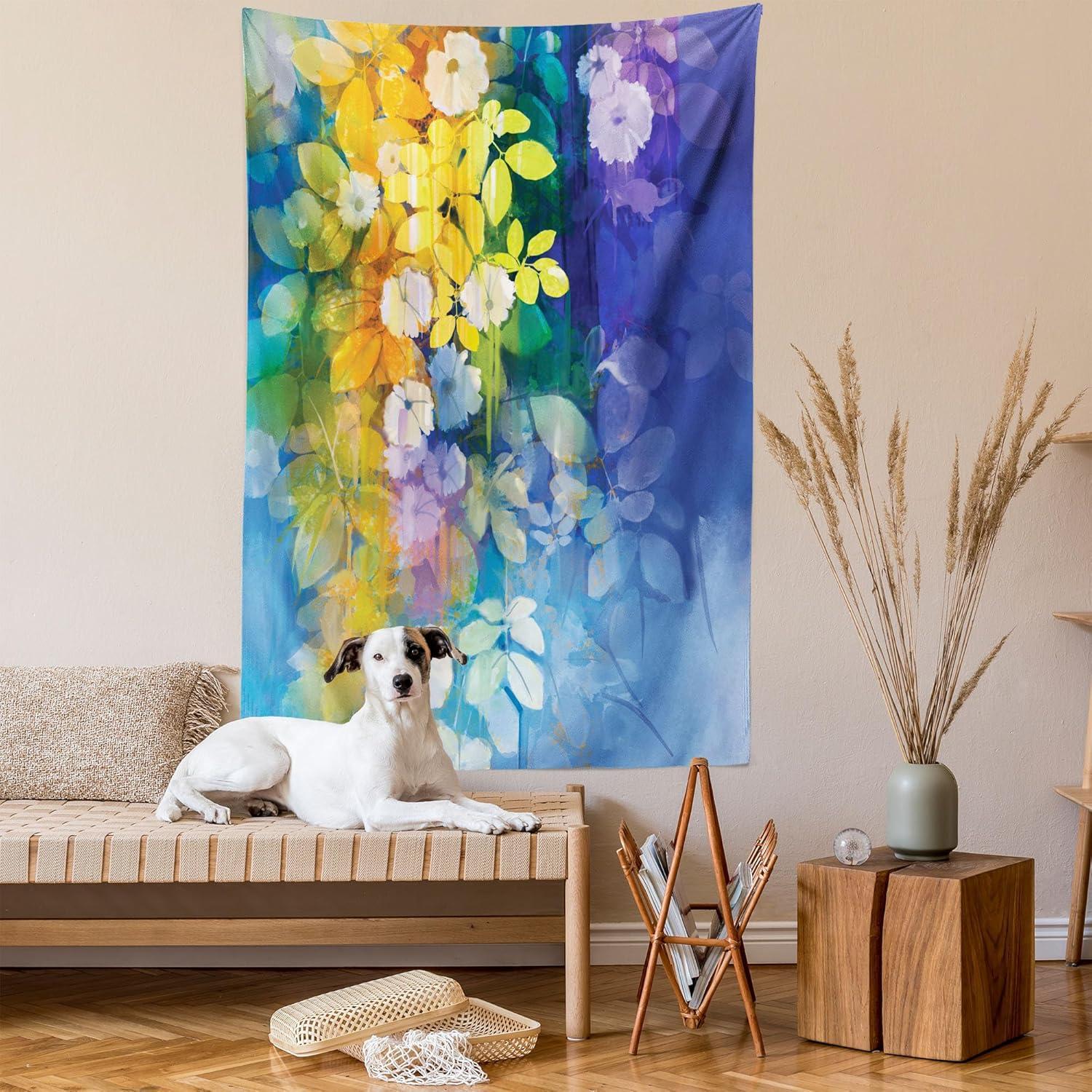 imageAmbesonne Forest Tapestry Mystic Dark Fog Atmosphere Deep in The Forest Woodland Nobody Silence Image Wide Wall Hanging for Bedroom Living Room Dorm 60 X 40 Brown Orange GreenYellow Blue