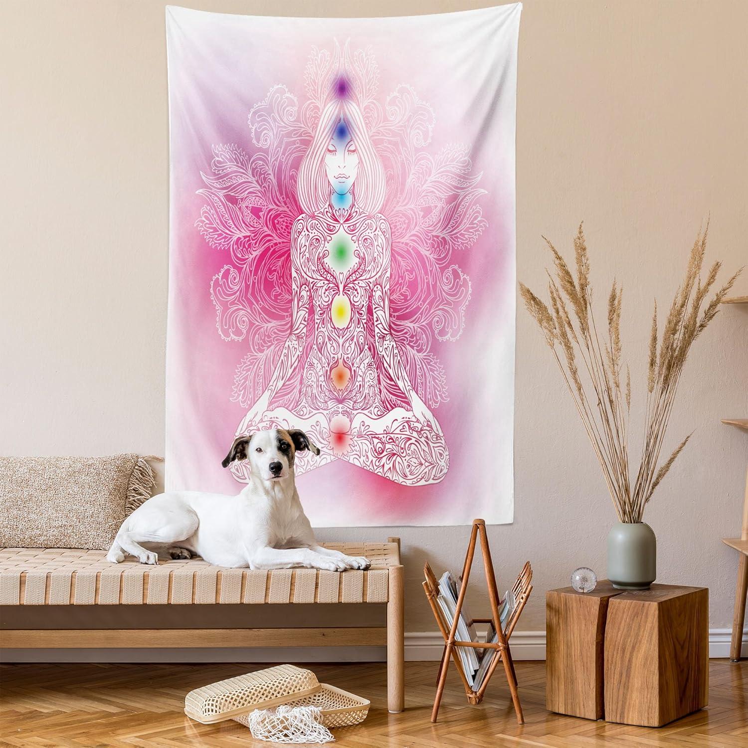 imageAmbesonne Forest Tapestry Mystic Dark Fog Atmosphere Deep in The Forest Woodland Nobody Silence Image Wide Wall Hanging for Bedroom Living Room Dorm 60 X 40 Brown Orange GreenPale Pink