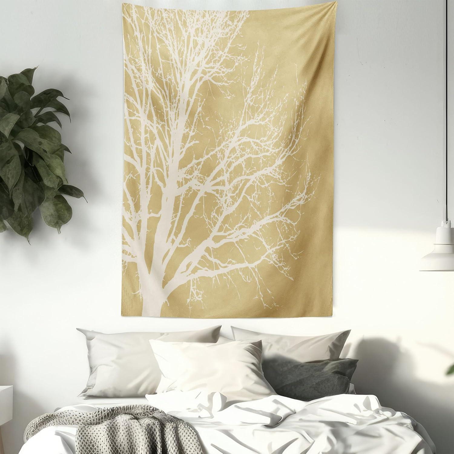imageAmbesonne Forest Tapestry Mystic Dark Fog Atmosphere Deep in The Forest Woodland Nobody Silence Image Wide Wall Hanging for Bedroom Living Room Dorm 60 X 40 Brown Orange GreenCream Tan