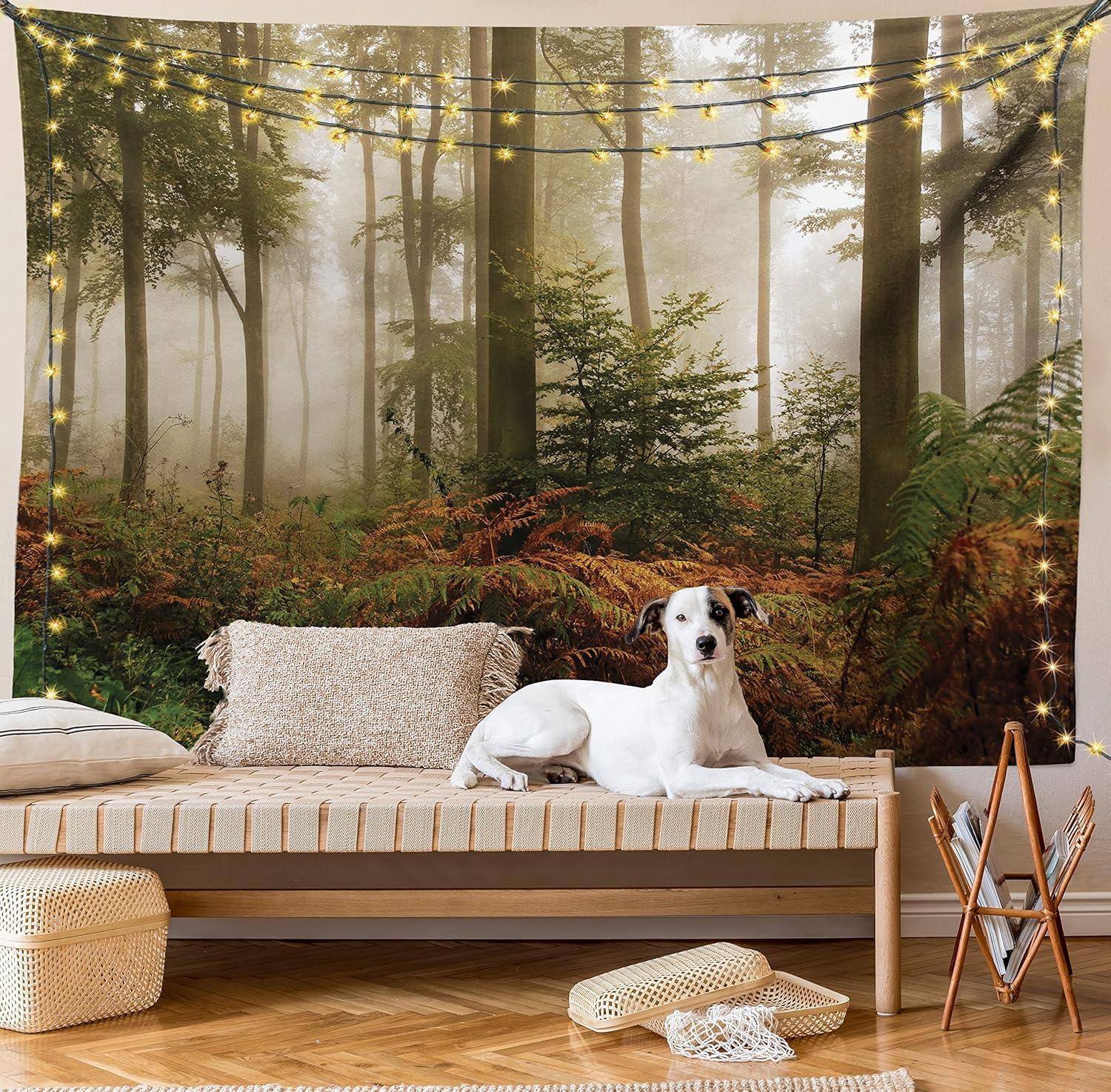 imageAmbesonne Forest Tapestry Mystic Dark Fog Atmosphere Deep in The Forest Woodland Nobody Silence Image Wide Wall Hanging for Bedroom Living Room Dorm 60 X 40 Brown Orange GreenBrown Orange Green