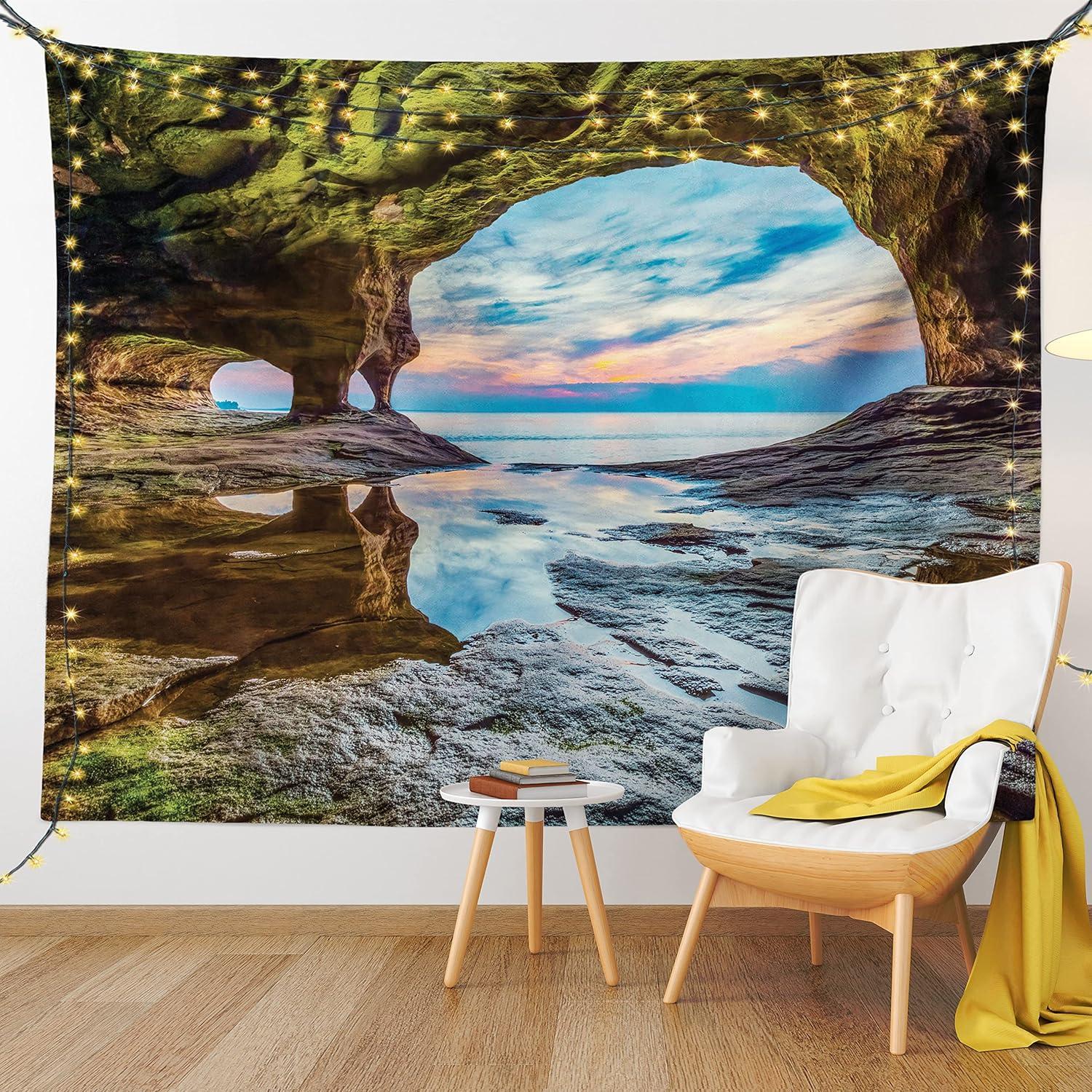 imageAmbesonne Forest Tapestry Mystic Dark Fog Atmosphere Deep in The Forest Woodland Nobody Silence Image Wide Wall Hanging for Bedroom Living Room Dorm 60 X 40 Brown Orange GreenCream Blue