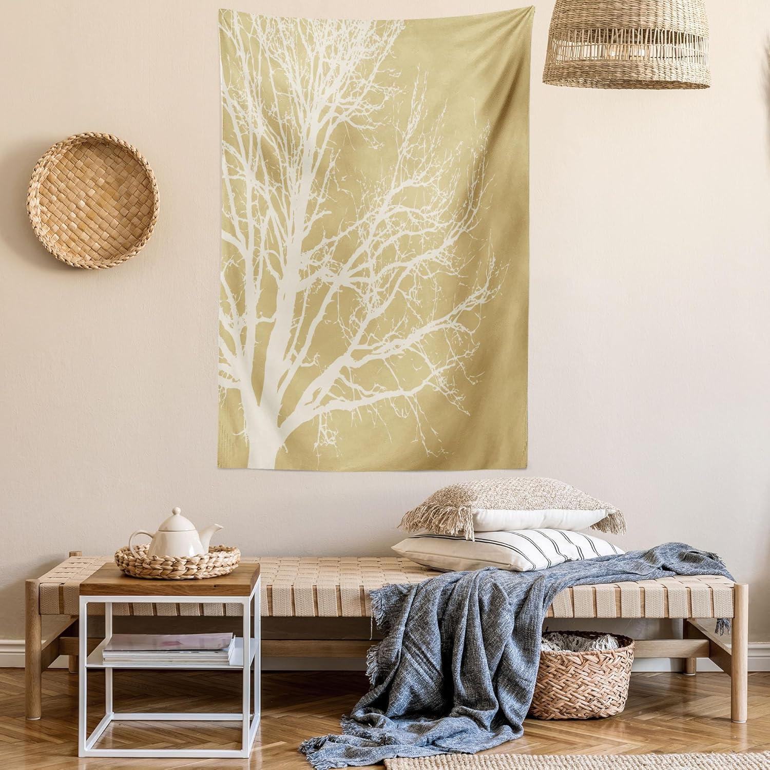 imageAmbesonne Forest Tapestry Mystic Dark Fog Atmosphere Deep in The Forest Woodland Nobody Silence Image Wide Wall Hanging for Bedroom Living Room Dorm 60 X 40 Brown Orange GreenCream Tan