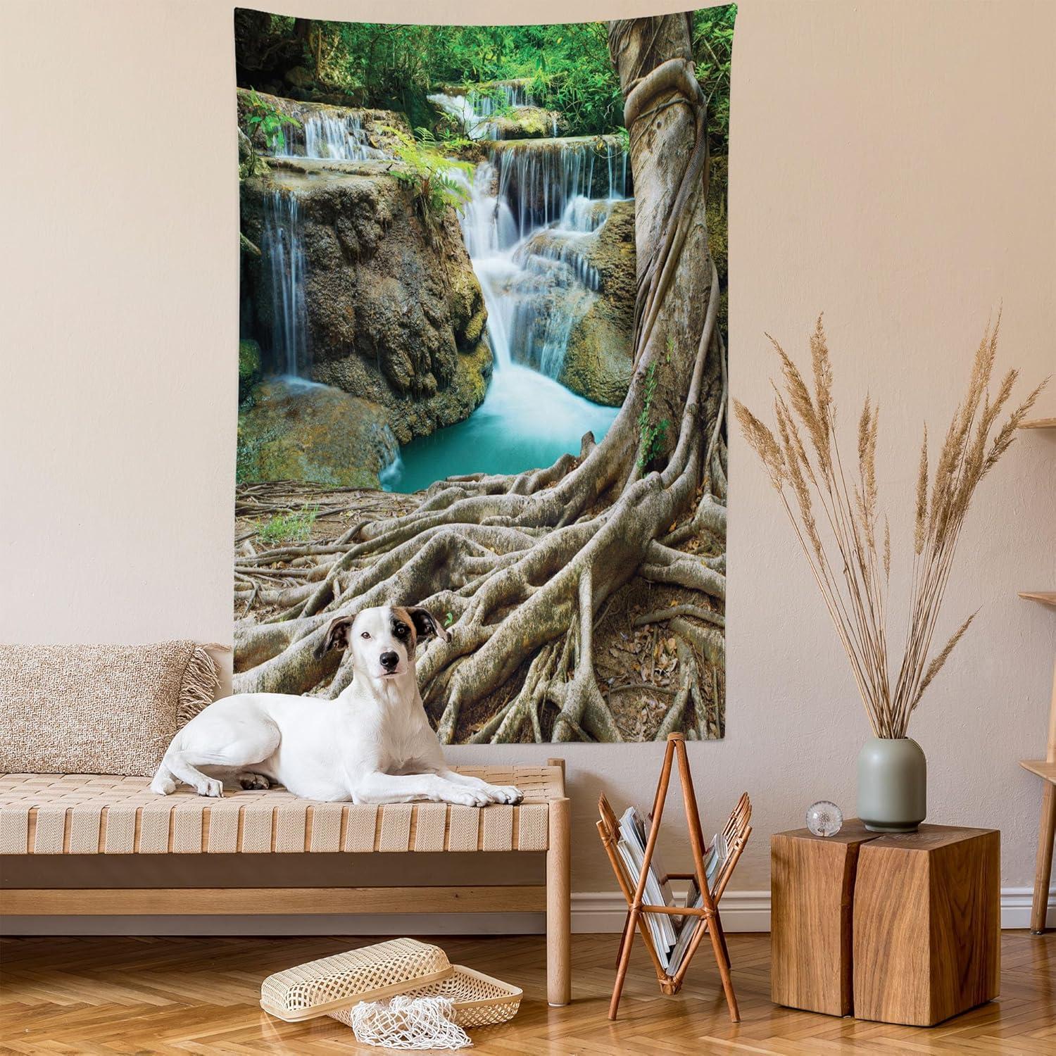 imageAmbesonne Forest Tapestry Mystic Dark Fog Atmosphere Deep in The Forest Woodland Nobody Silence Image Wide Wall Hanging for Bedroom Living Room Dorm 60 X 40 Brown Orange GreenGreen Coffee Brown