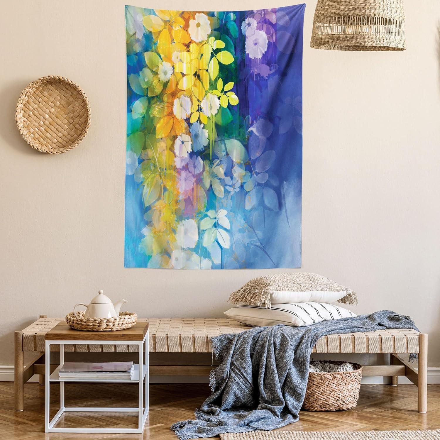 imageAmbesonne Forest Tapestry Mystic Dark Fog Atmosphere Deep in The Forest Woodland Nobody Silence Image Wide Wall Hanging for Bedroom Living Room Dorm 60 X 40 Brown Orange GreenYellow Blue