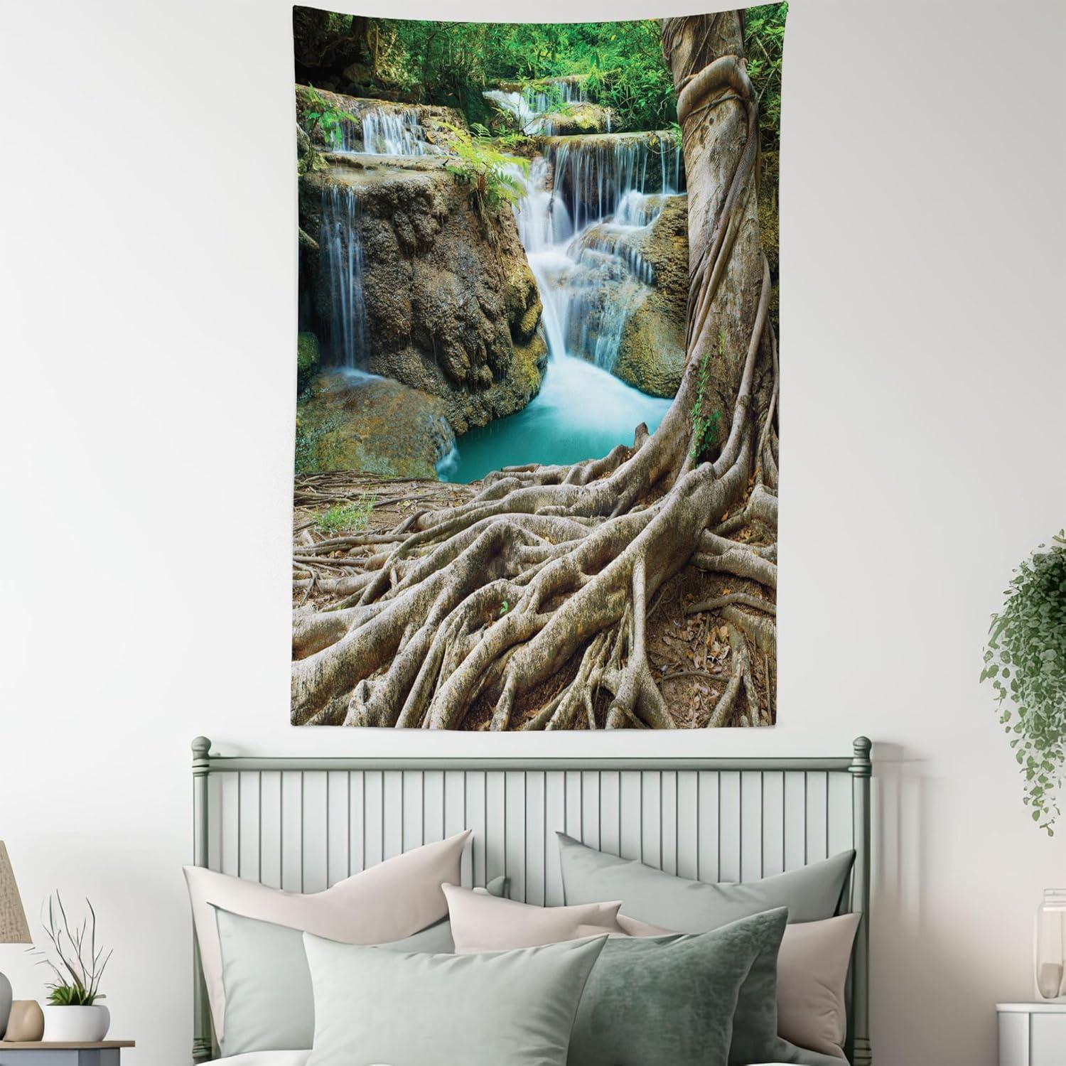 imageAmbesonne Forest Tapestry Mystic Dark Fog Atmosphere Deep in The Forest Woodland Nobody Silence Image Wide Wall Hanging for Bedroom Living Room Dorm 60 X 40 Brown Orange GreenGreen Coffee Brown