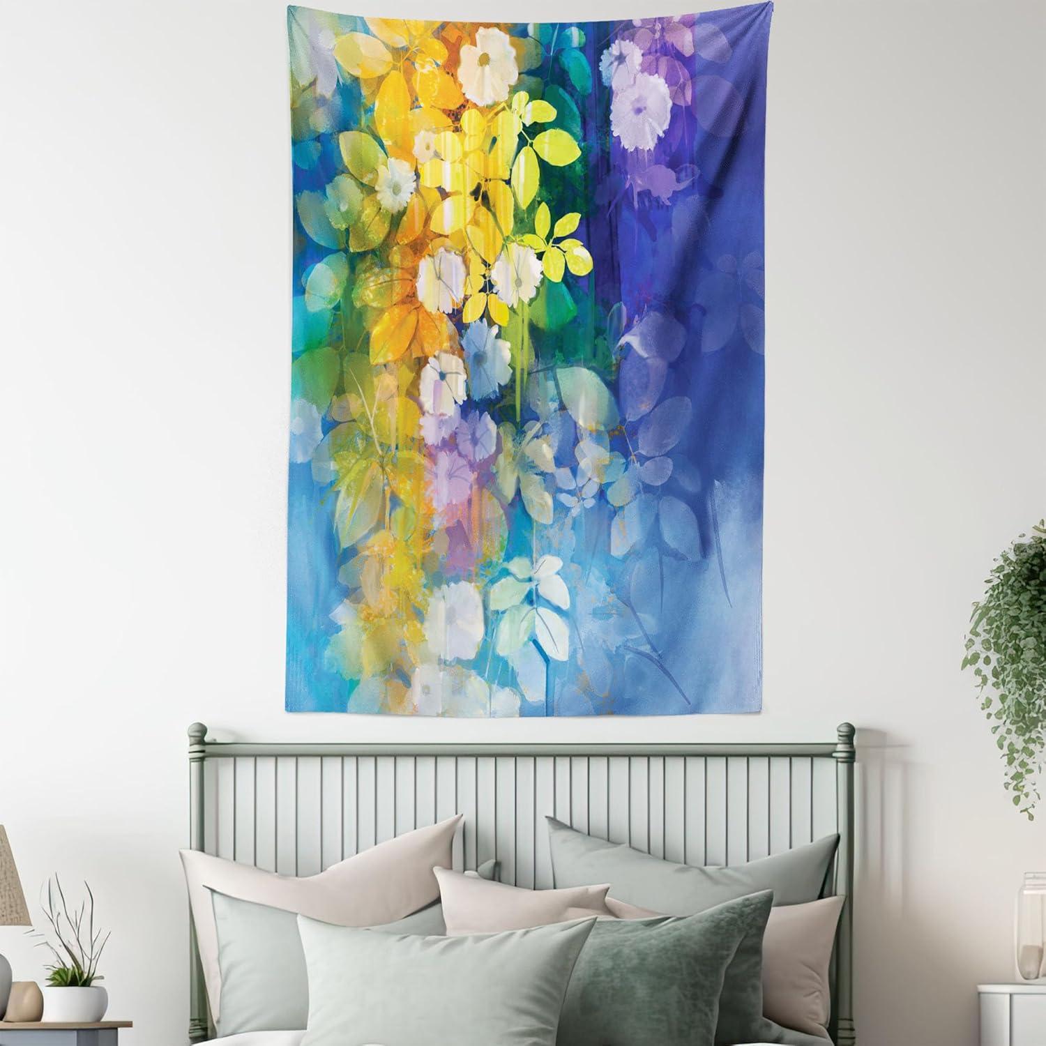 imageAmbesonne Forest Tapestry Mystic Dark Fog Atmosphere Deep in The Forest Woodland Nobody Silence Image Wide Wall Hanging for Bedroom Living Room Dorm 60 X 40 Brown Orange GreenYellow Blue