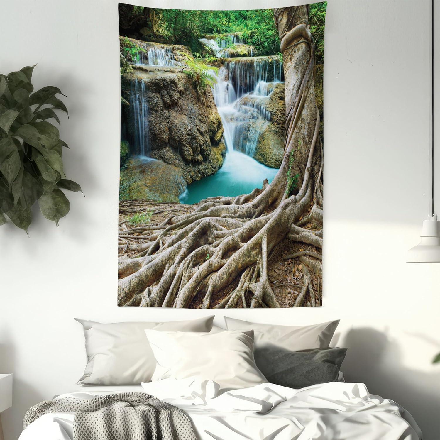 imageAmbesonne Forest Tapestry Mystic Dark Fog Atmosphere Deep in The Forest Woodland Nobody Silence Image Wide Wall Hanging for Bedroom Living Room Dorm 60 X 40 Brown Orange GreenGreen Coffee Brown