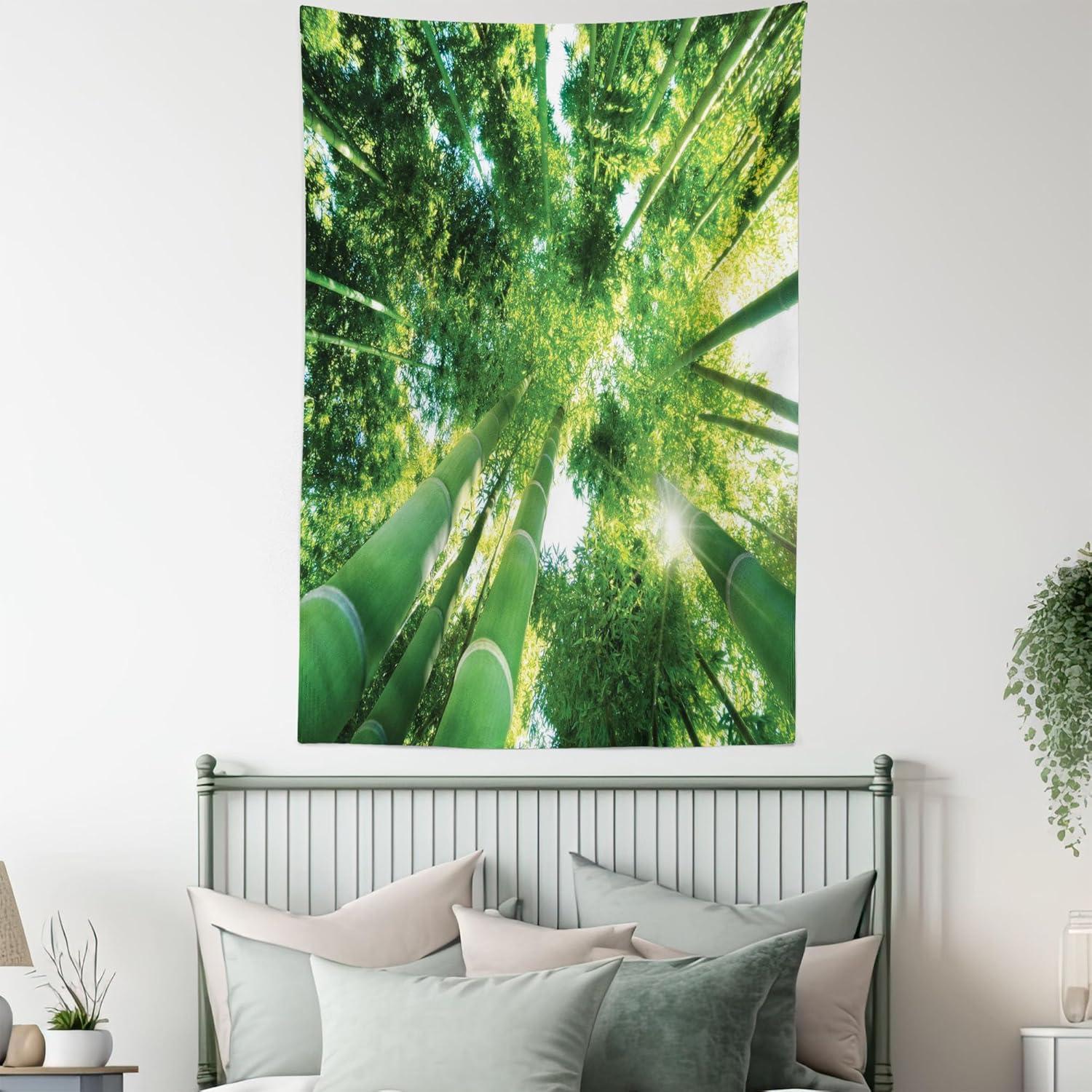 imageAmbesonne Forest Tapestry Mystic Dark Fog Atmosphere Deep in The Forest Woodland Nobody Silence Image Wide Wall Hanging for Bedroom Living Room Dorm 60 X 40 Brown Orange GreenForest Green