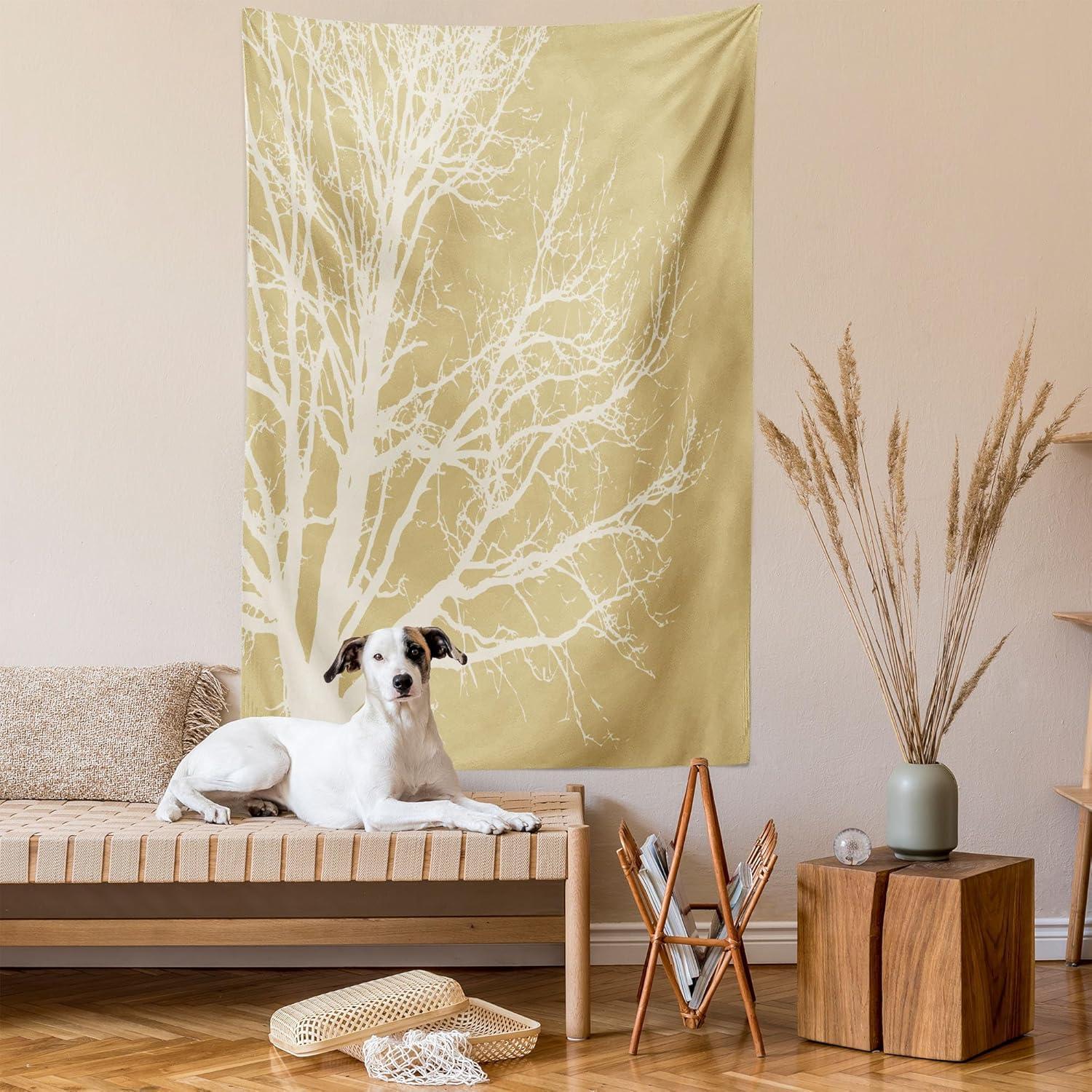 imageAmbesonne Forest Tapestry Mystic Dark Fog Atmosphere Deep in The Forest Woodland Nobody Silence Image Wide Wall Hanging for Bedroom Living Room Dorm 60 X 40 Brown Orange GreenCream Tan