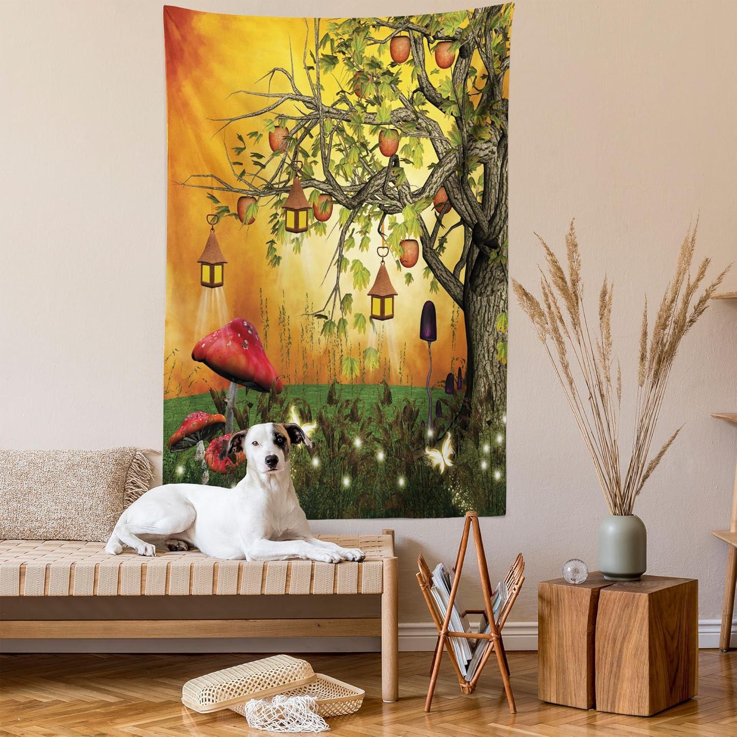 imageAmbesonne Forest Tapestry Mystic Dark Fog Atmosphere Deep in The Forest Woodland Nobody Silence Image Wide Wall Hanging for Bedroom Living Room Dorm 60 X 40 Brown Orange GreenMulticolor