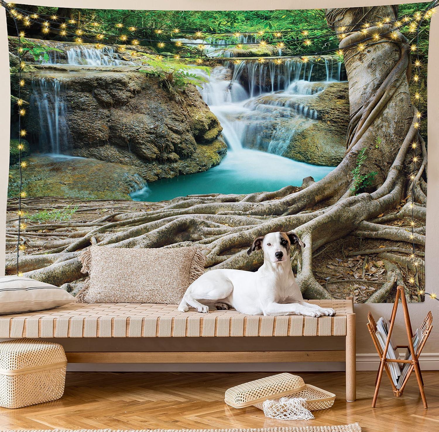imageAmbesonne Forest Tapestry Mystic Dark Fog Atmosphere Deep in The Forest Woodland Nobody Silence Image Wide Wall Hanging for Bedroom Living Room Dorm 60 X 40 Brown Orange GreenGreen Coffee Brown