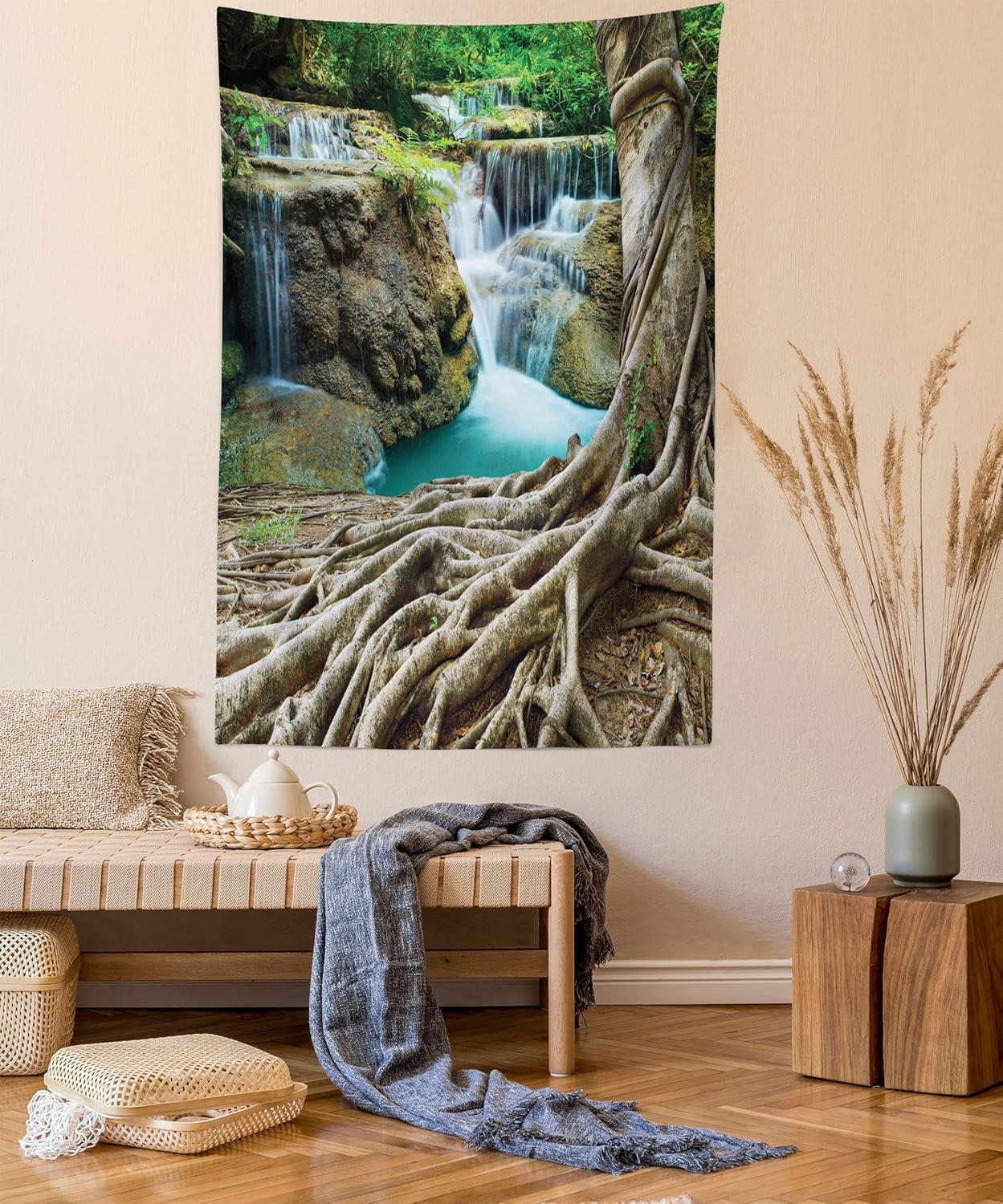 imageAmbesonne Forest Tapestry Mystic Dark Fog Atmosphere Deep in The Forest Woodland Nobody Silence Image Wide Wall Hanging for Bedroom Living Room Dorm 60 X 40 Brown Orange GreenGreen Coffee Brown