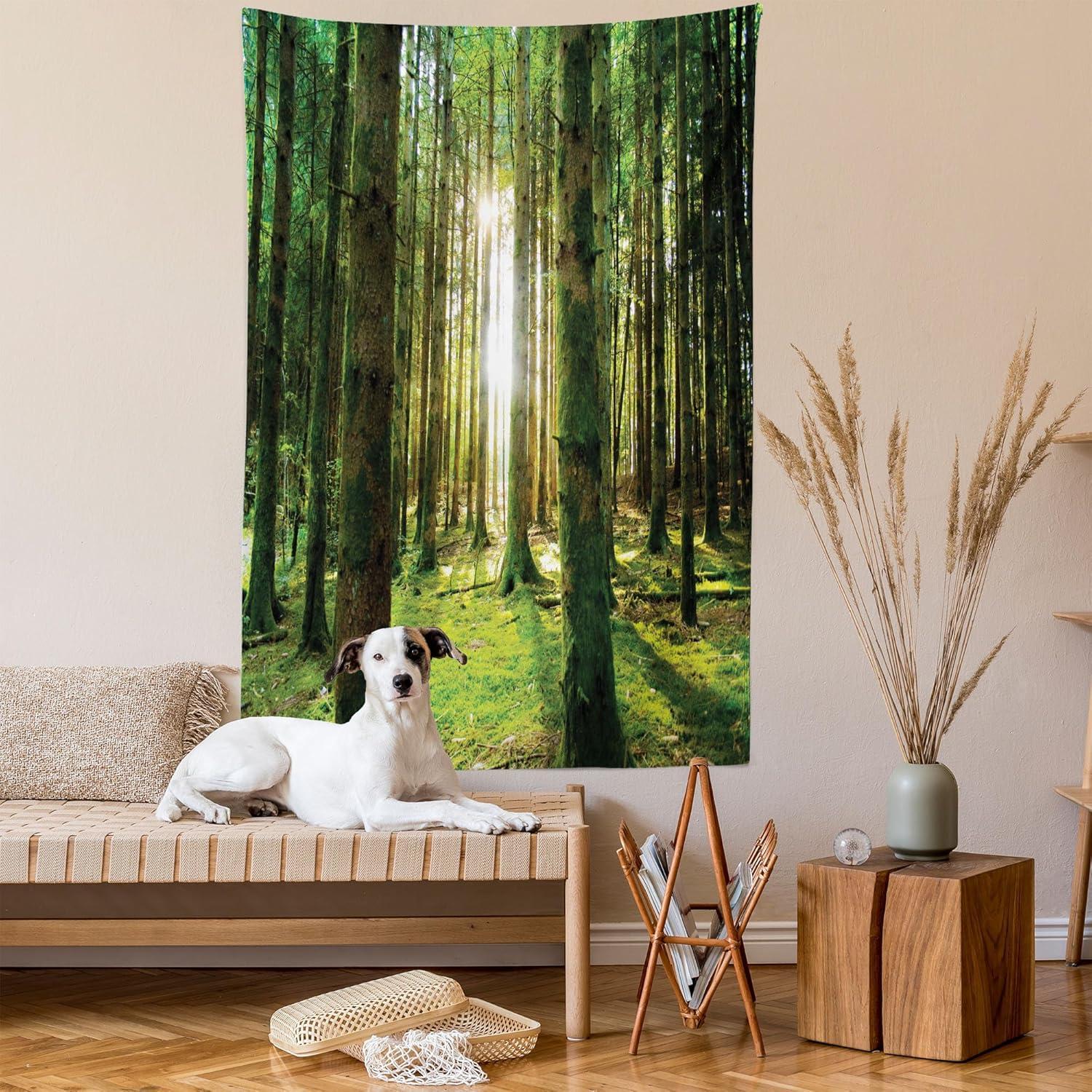 imageAmbesonne Forest Tapestry Mystic Dark Fog Atmosphere Deep in The Forest Woodland Nobody Silence Image Wide Wall Hanging for Bedroom Living Room Dorm 60 X 40 Brown Orange GreenGreen White