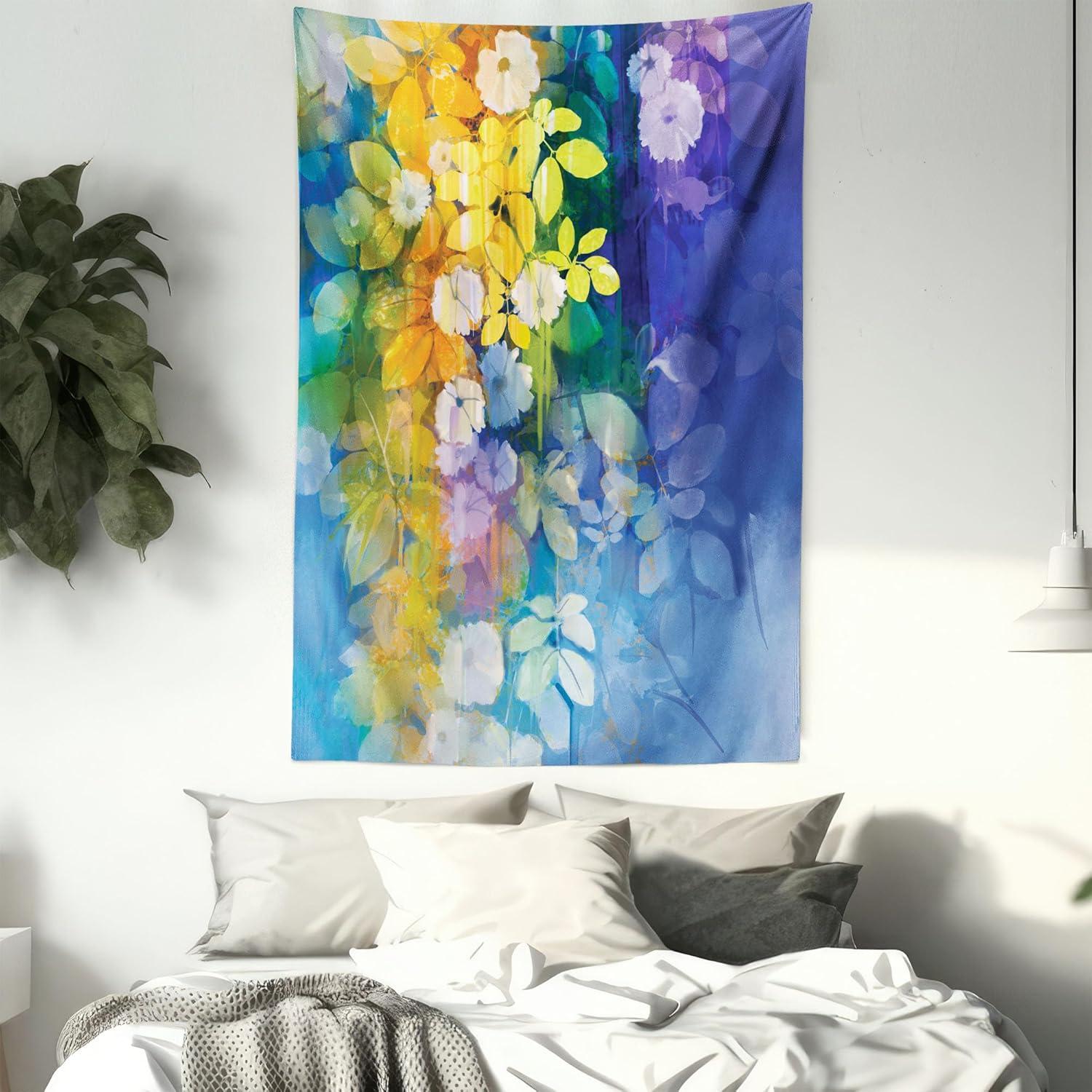 imageAmbesonne Forest Tapestry Mystic Dark Fog Atmosphere Deep in The Forest Woodland Nobody Silence Image Wide Wall Hanging for Bedroom Living Room Dorm 60 X 40 Brown Orange GreenYellow Blue