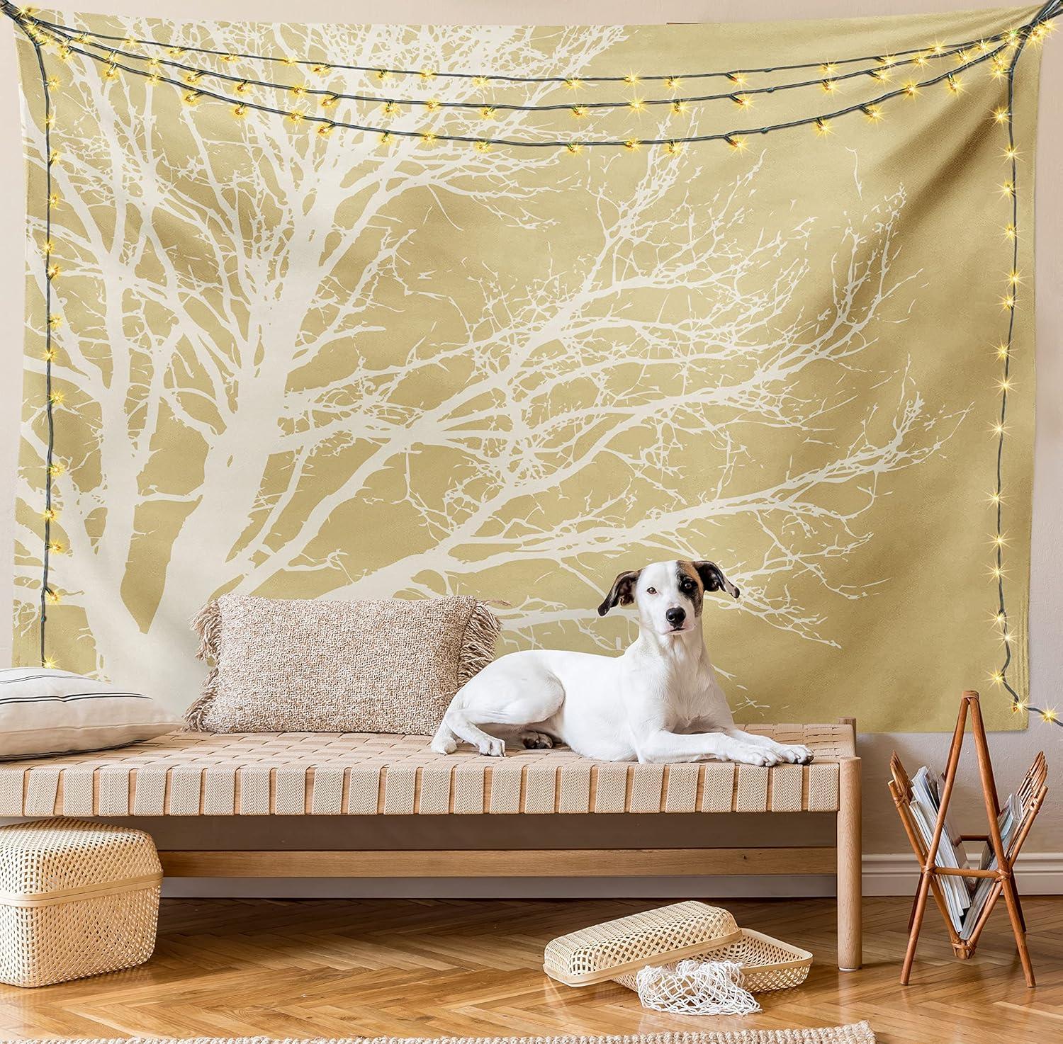 imageAmbesonne Forest Tapestry Mystic Dark Fog Atmosphere Deep in The Forest Woodland Nobody Silence Image Wide Wall Hanging for Bedroom Living Room Dorm 60 X 40 Brown Orange GreenCream Tan