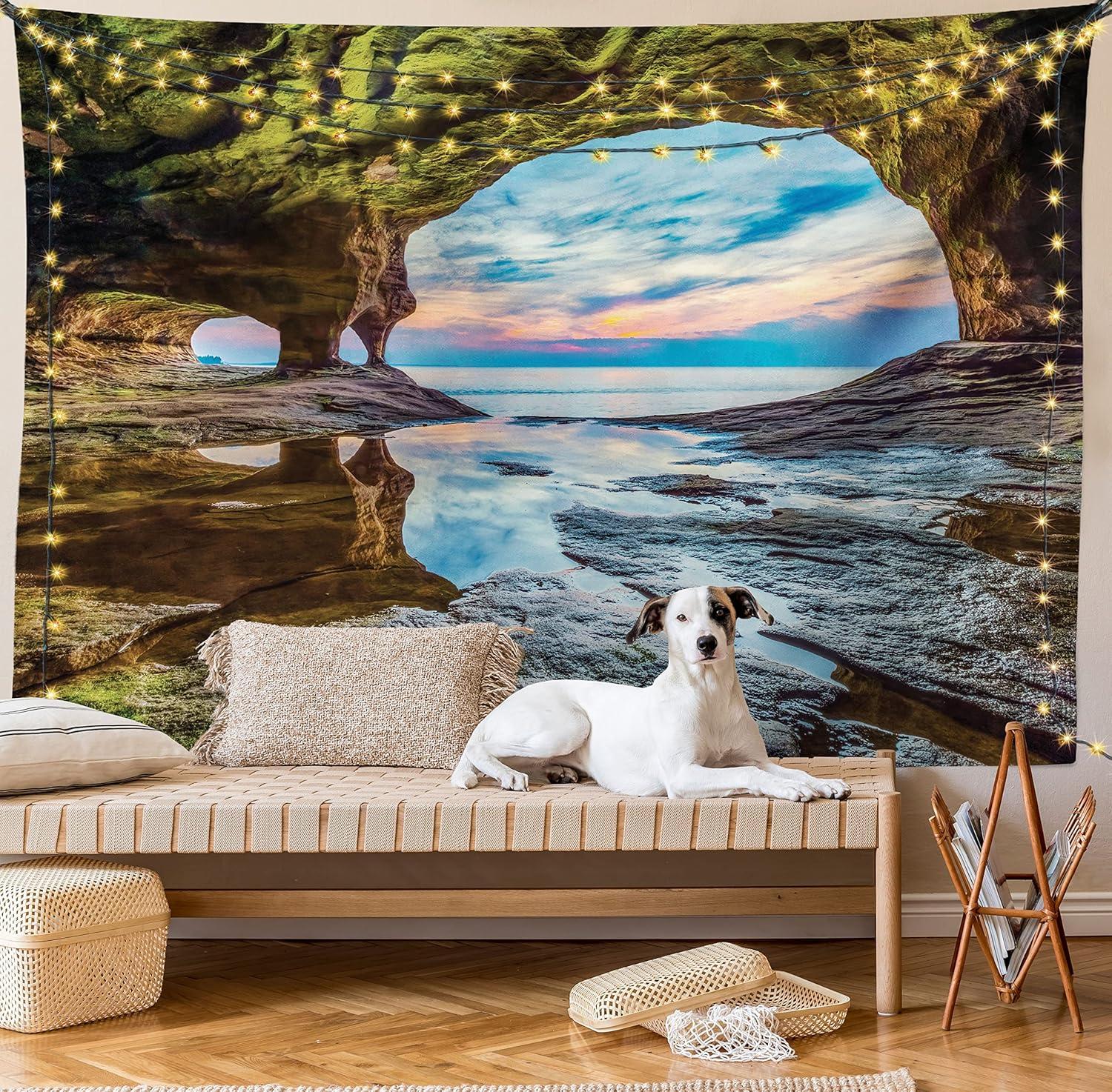 imageAmbesonne Forest Tapestry Mystic Dark Fog Atmosphere Deep in The Forest Woodland Nobody Silence Image Wide Wall Hanging for Bedroom Living Room Dorm 60 X 40 Brown Orange GreenCream Blue
