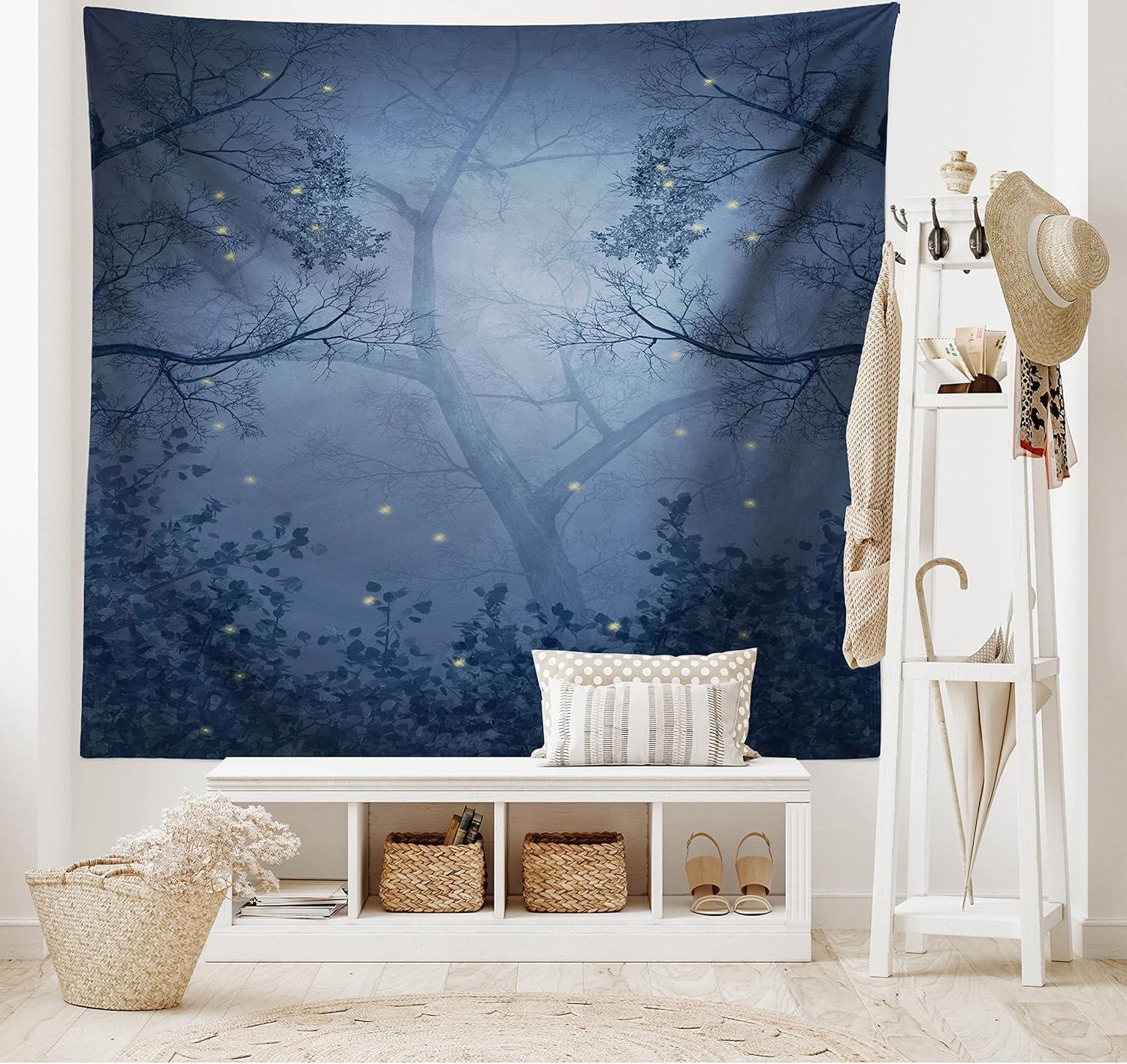 imageAmbesonne Forest Tapestry Mystic Dark Fog Atmosphere Deep in The Forest Woodland Nobody Silence Image Wide Wall Hanging for Bedroom Living Room Dorm 60 X 40 Brown Orange GreenSlate Blue