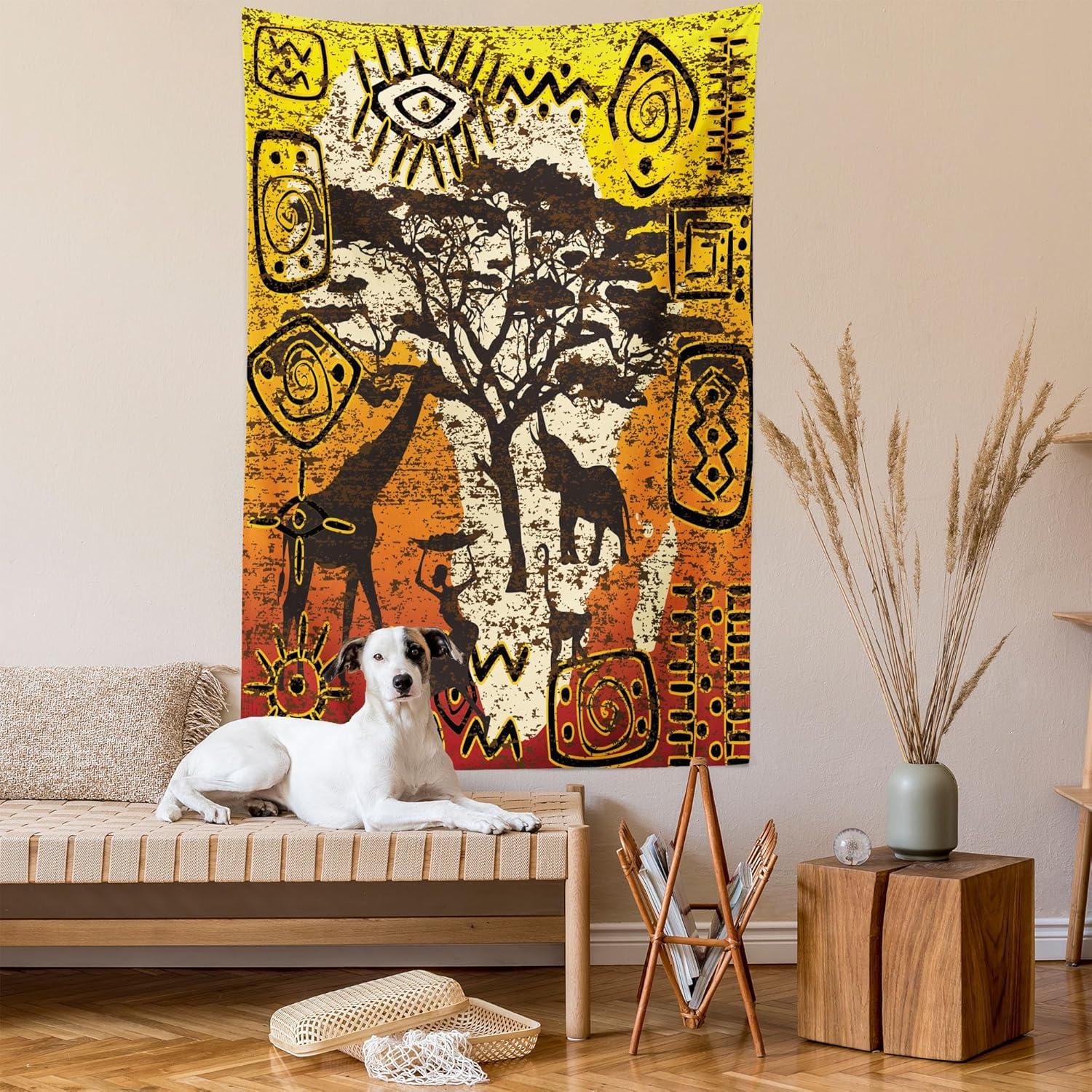 imageAmbesonne Forest Tapestry Mystic Dark Fog Atmosphere Deep in The Forest Woodland Nobody Silence Image Wide Wall Hanging for Bedroom Living Room Dorm 60 X 40 Brown Orange GreenOrange Yellow and Brown