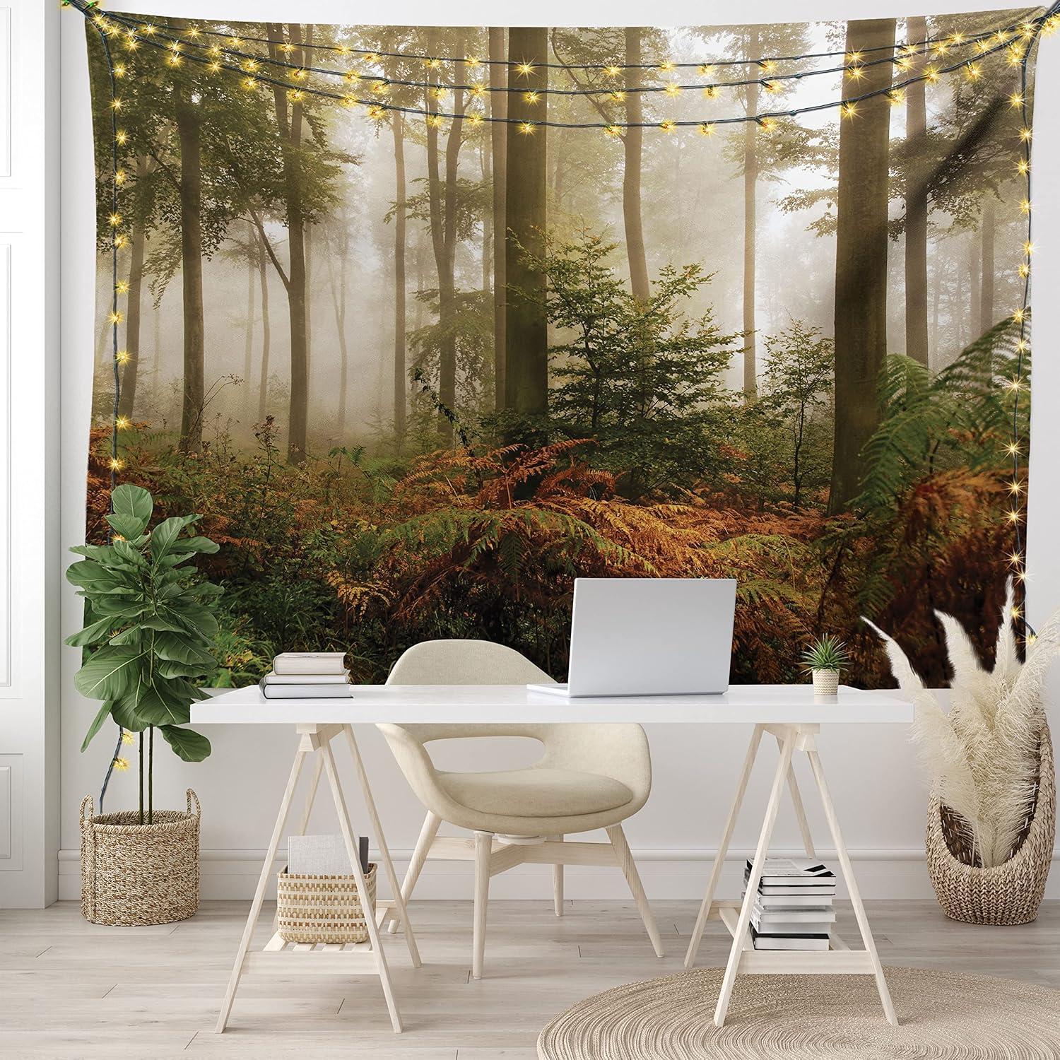 imageAmbesonne Forest Tapestry Mystic Dark Fog Atmosphere Deep in The Forest Woodland Nobody Silence Image Wide Wall Hanging for Bedroom Living Room Dorm 60 X 40 Brown Orange GreenBrown Orange Green