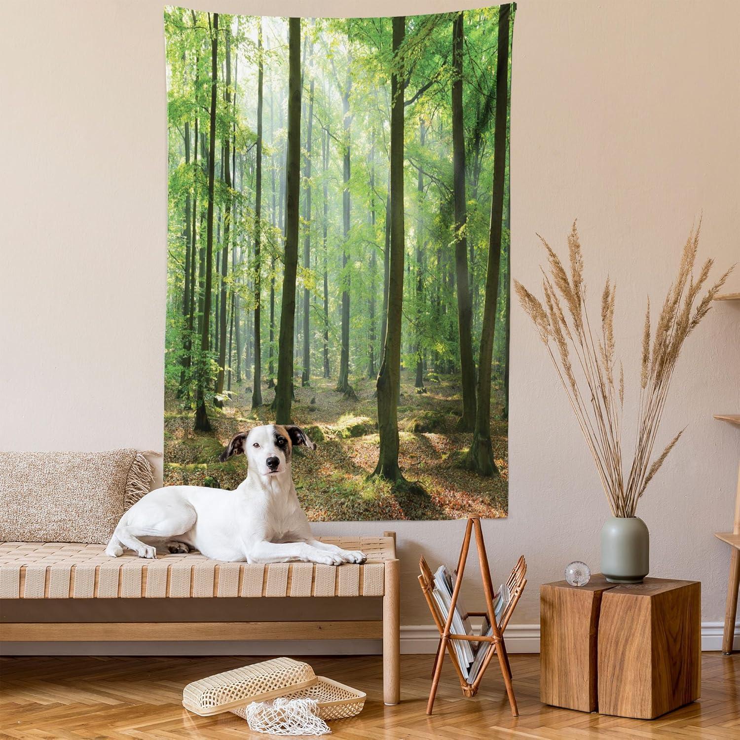 imageAmbesonne Forest Tapestry Mystic Dark Fog Atmosphere Deep in The Forest Woodland Nobody Silence Image Wide Wall Hanging for Bedroom Living Room Dorm 60 X 40 Brown Orange GreenBrown Green