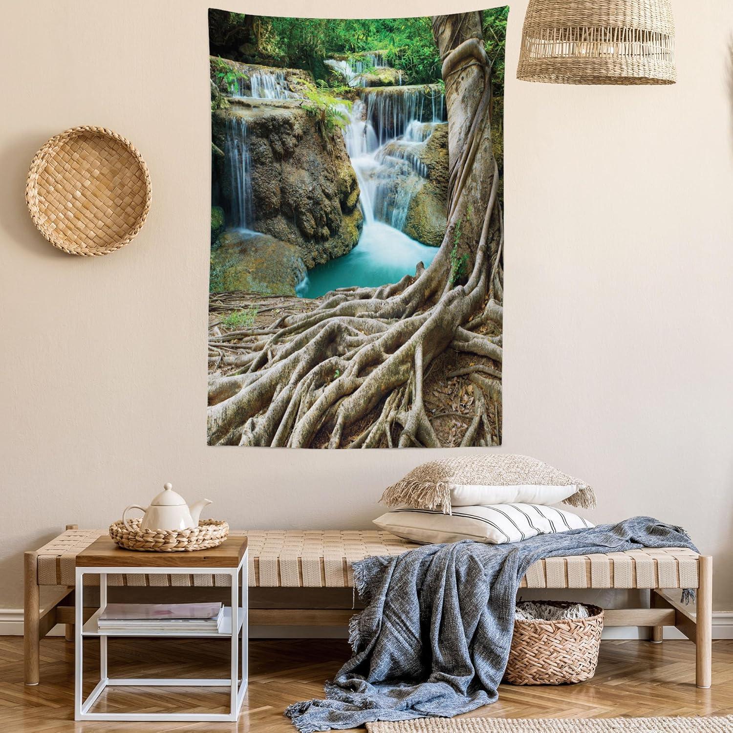 imageAmbesonne Forest Tapestry Mystic Dark Fog Atmosphere Deep in The Forest Woodland Nobody Silence Image Wide Wall Hanging for Bedroom Living Room Dorm 60 X 40 Brown Orange GreenGreen Coffee Brown