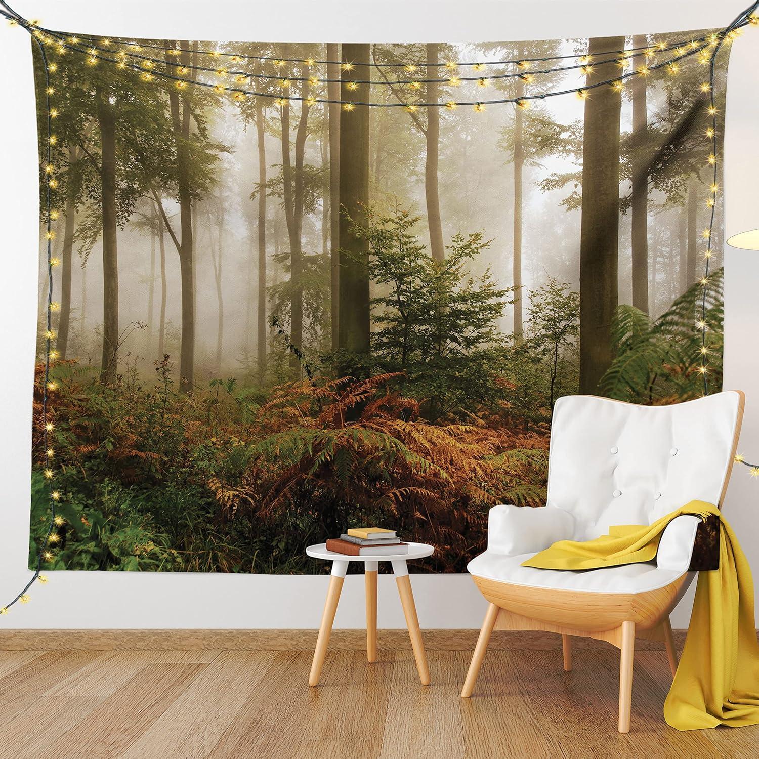 imageAmbesonne Forest Tapestry Mystic Dark Fog Atmosphere Deep in The Forest Woodland Nobody Silence Image Wide Wall Hanging for Bedroom Living Room Dorm 60 X 40 Brown Orange GreenBrown Orange Green