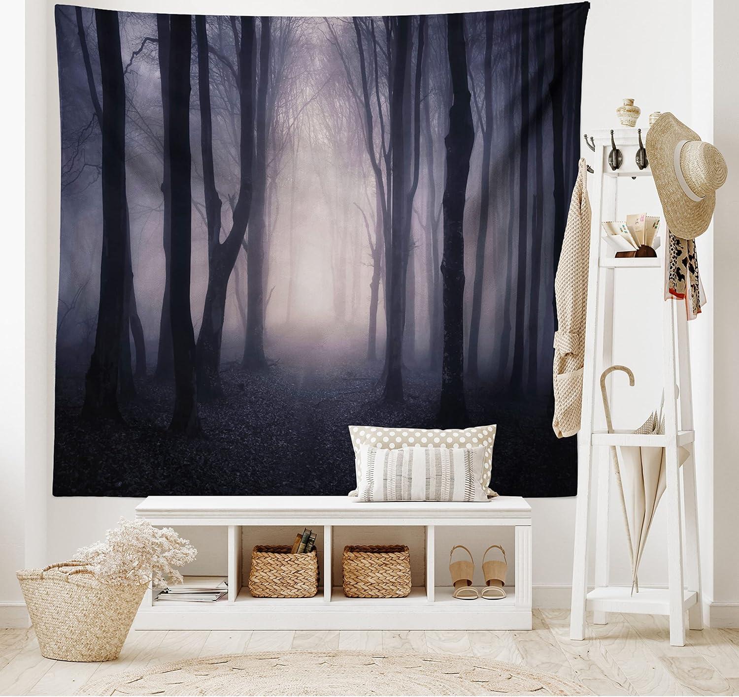 imageAmbesonne Forest Tapestry Path in Dark Deep in Forest with Fog Halloween Creepy Twisted Branches Picture Wide Wall Hanging for Bedroom Living Room Dorm 60 X 40 Grey Purple