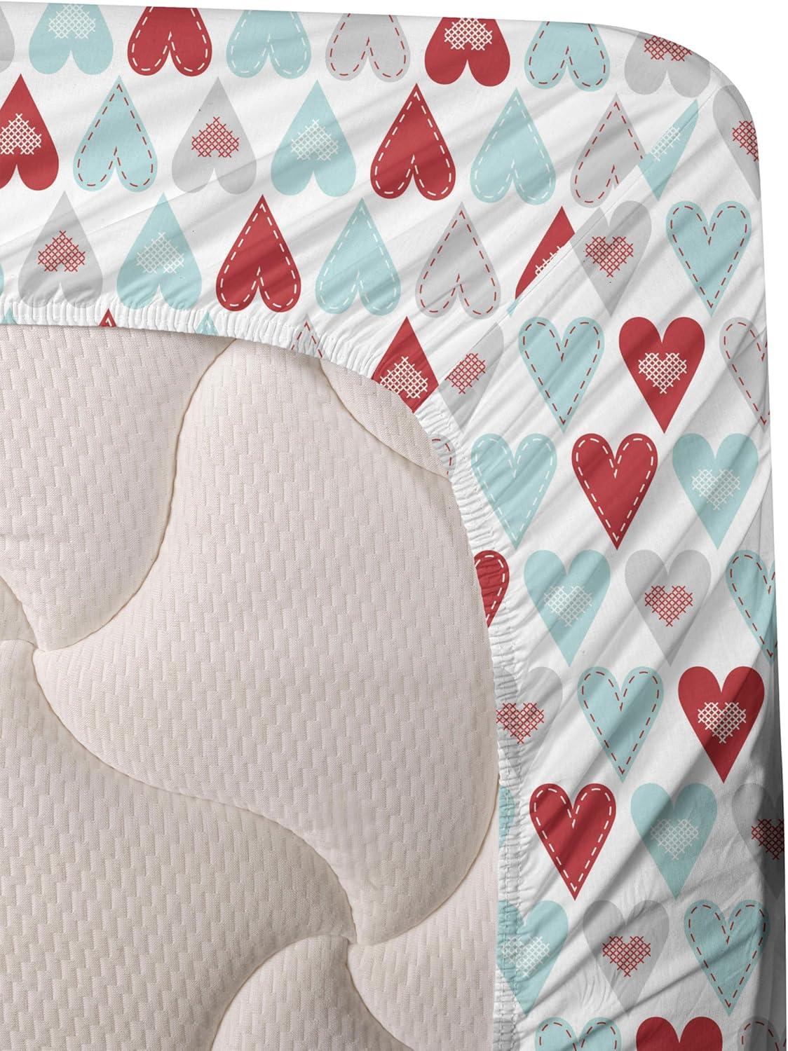 imageAmbesonne Heart Sheet Set Valentines Day Theme Repetitive Hearts Love Romance Art Style Pattern Fitted and Flat Sheet with Pillowcases Bedding Accent 4 Piece Set King Ruby Pale Blue White