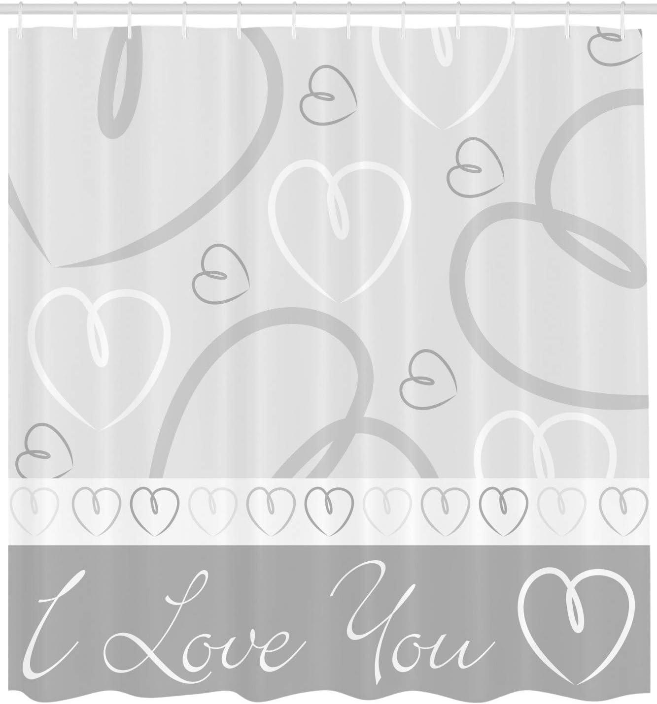 imageAmbesonne Hearts Shower Curtain Romantic Hand Drawn Doodle Heart Shapes I Love You Phrase and Border Cloth Fabric Bathroom Decor Set with Hooks 69 W x 84 L Pale Grey White Grey