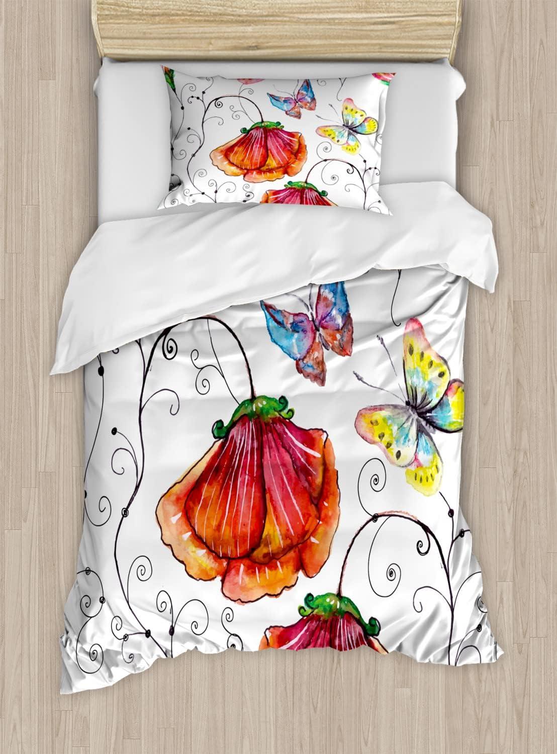 imageAmbesonne Kiss Duvet Cover Set Girl Black Silhouette Blowing Red Hearts Romance Love Valentines Day Theme Decorative 3 Piece Bedding Set with 2 Pillow Shams Queen Size Black White RedVermilion Multicolor
