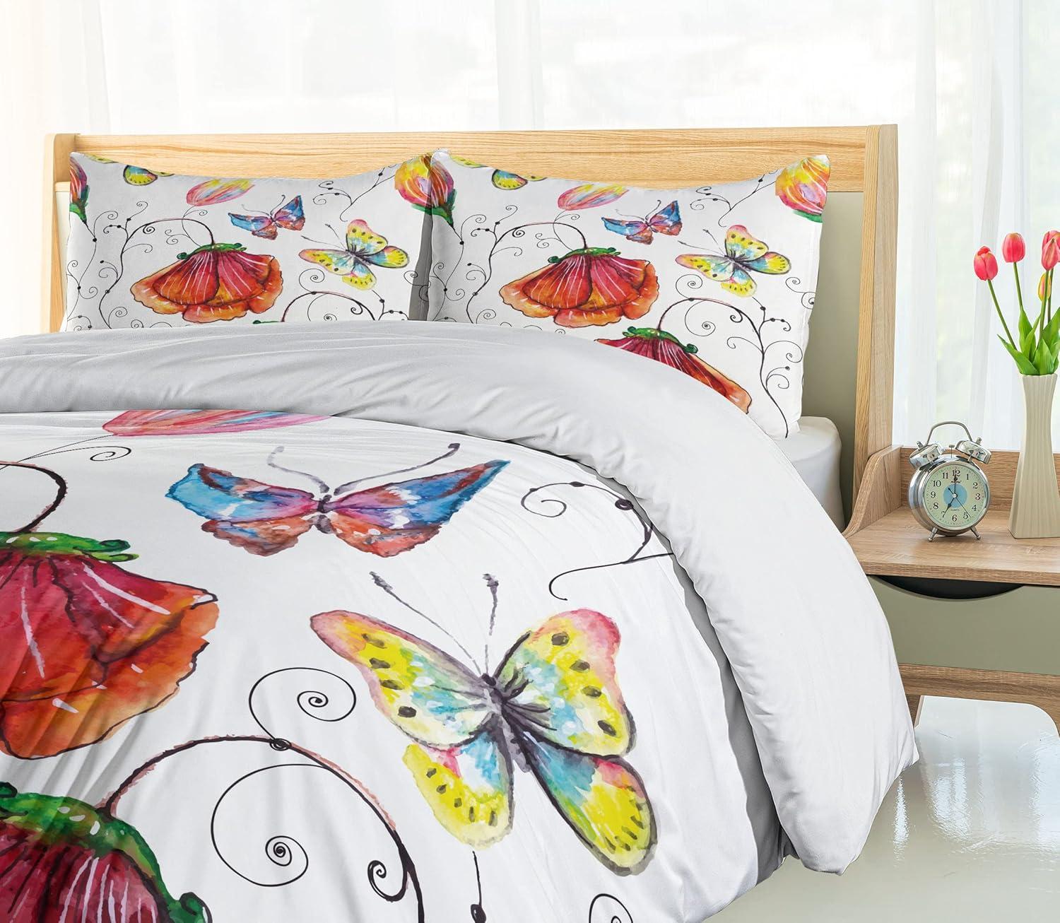 imageAmbesonne Kiss Duvet Cover Set Girl Black Silhouette Blowing Red Hearts Romance Love Valentines Day Theme Decorative 3 Piece Bedding Set with 2 Pillow Shams Queen Size Black White RedVermilion Multicolor