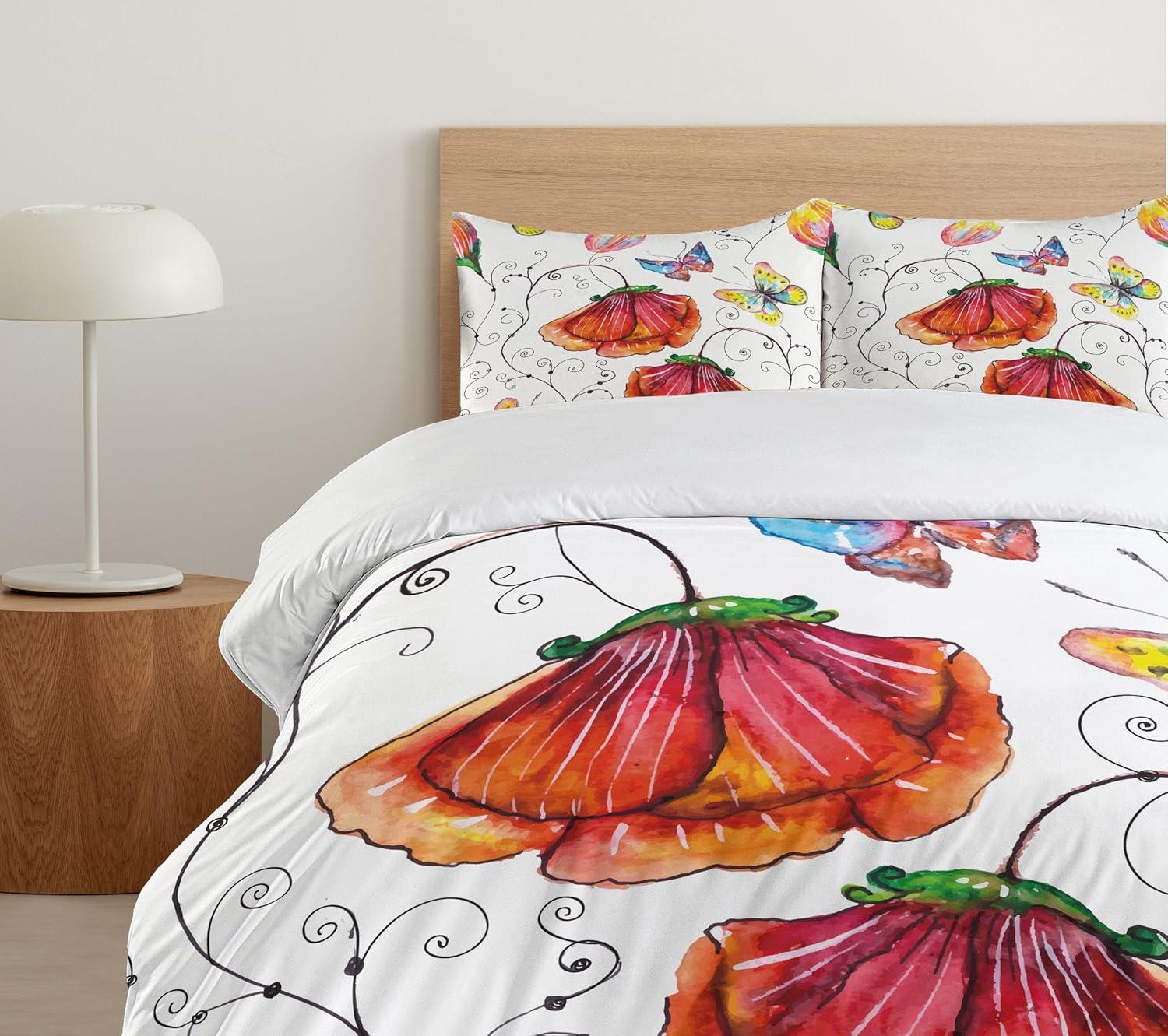 imageAmbesonne Kiss Duvet Cover Set Girl Black Silhouette Blowing Red Hearts Romance Love Valentines Day Theme Decorative 3 Piece Bedding Set with 2 Pillow Shams Queen Size Black White RedVermilion Multicolor