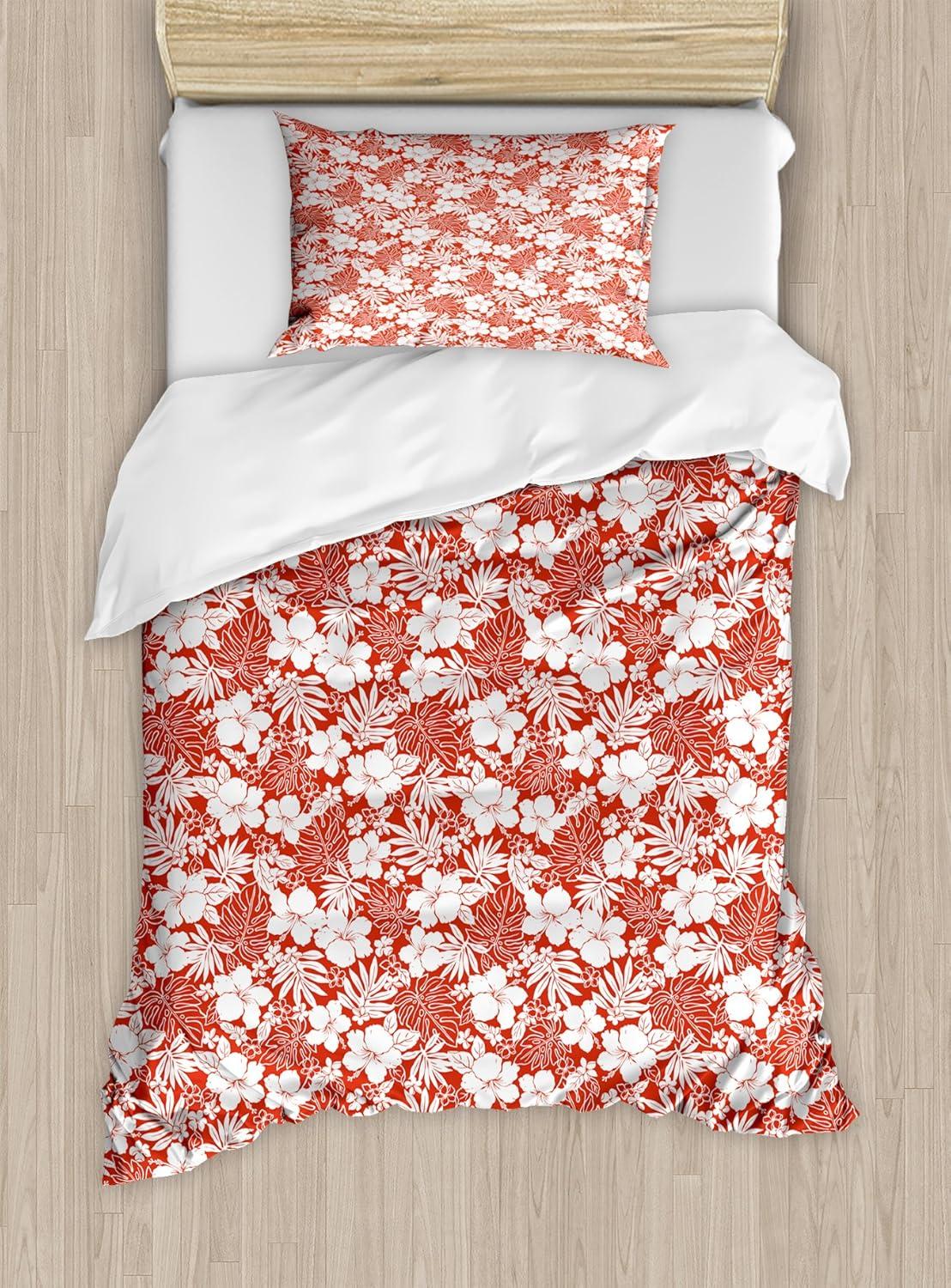 imageAmbesonne Kiss Duvet Cover Set Girl Black Silhouette Blowing Red Hearts Romance Love Valentines Day Theme Decorative 3 Piece Bedding Set with 2 Pillow Shams Queen Size Black White RedVermilion White