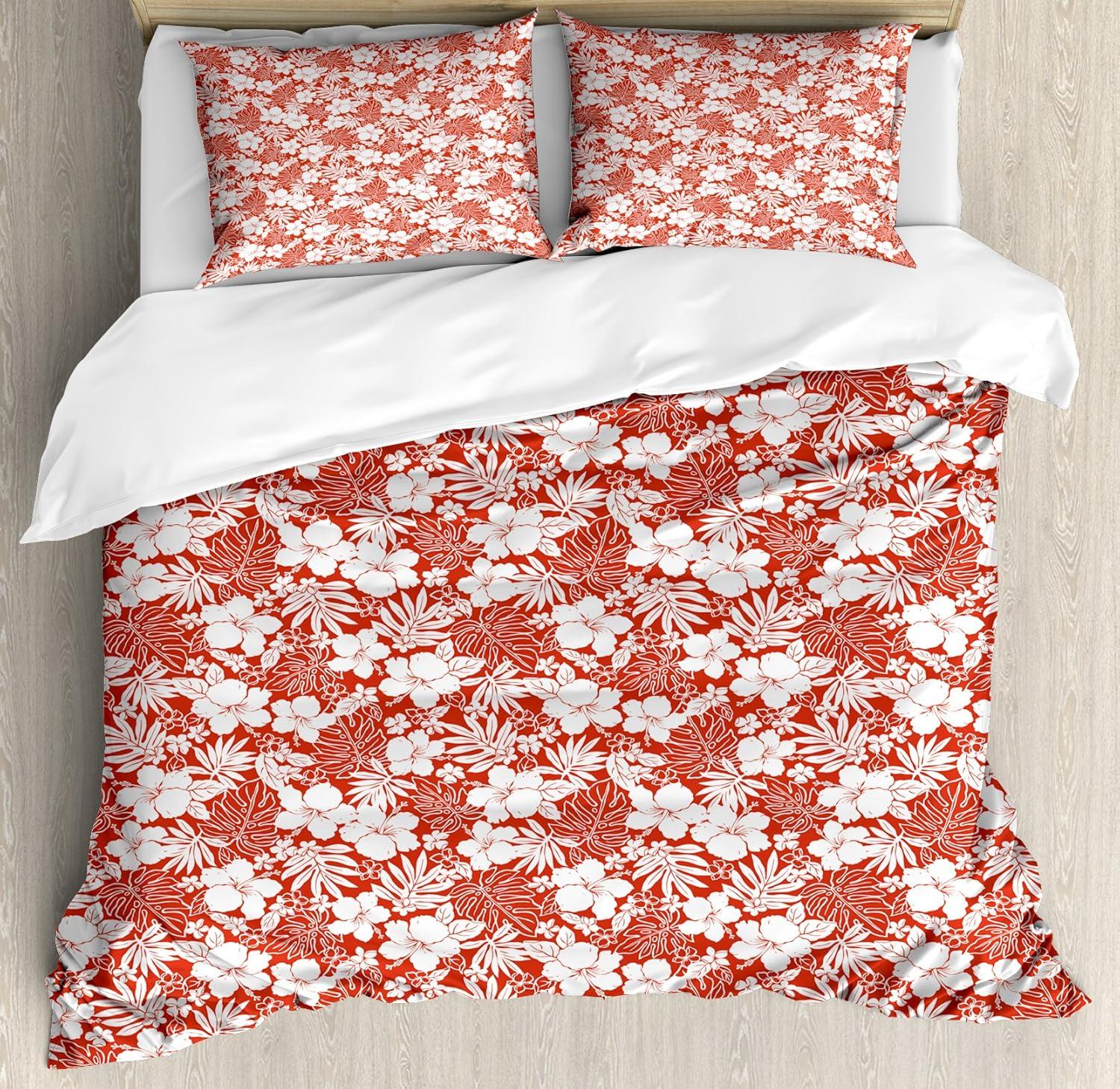 imageAmbesonne Kiss Duvet Cover Set Girl Black Silhouette Blowing Red Hearts Romance Love Valentines Day Theme Decorative 3 Piece Bedding Set with 2 Pillow Shams Queen Size Black White RedVermilion White