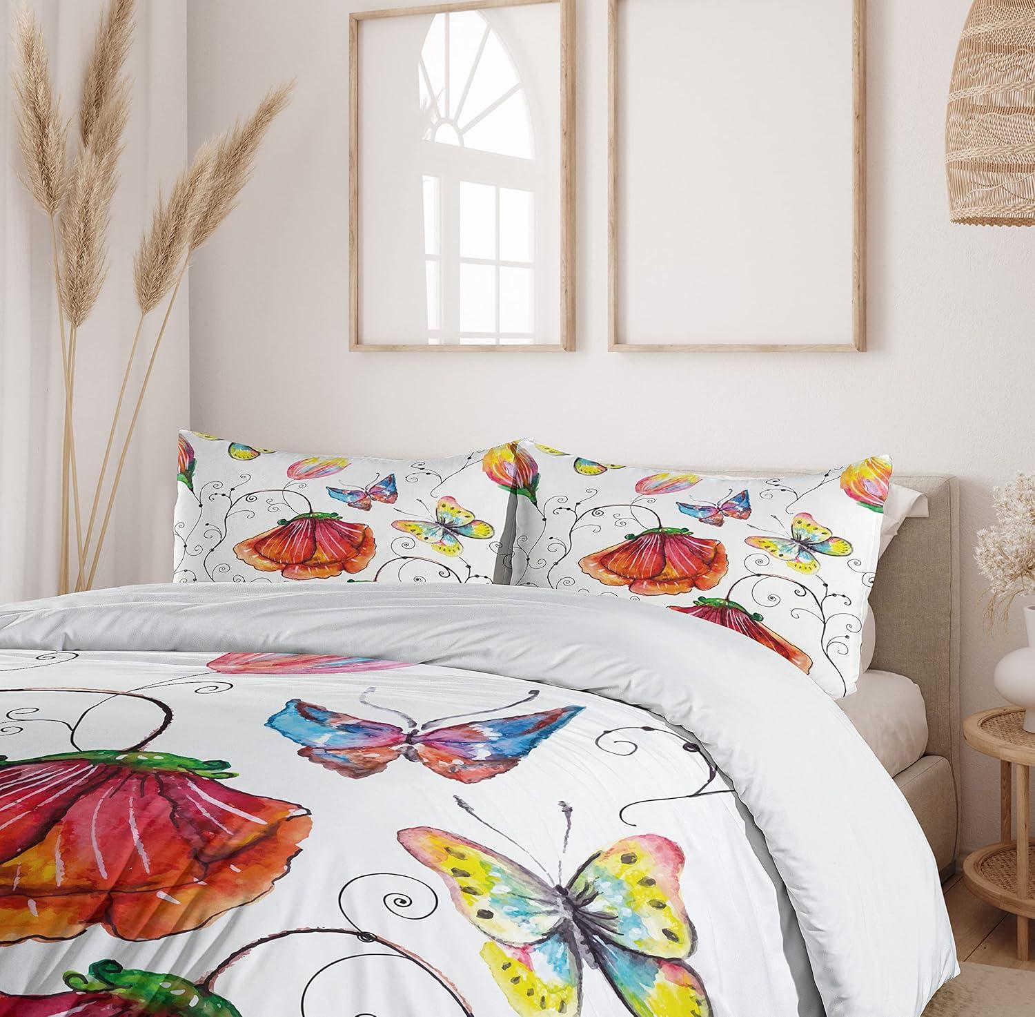 imageAmbesonne Kiss Duvet Cover Set Girl Black Silhouette Blowing Red Hearts Romance Love Valentines Day Theme Decorative 3 Piece Bedding Set with 2 Pillow Shams Queen Size Black White RedVermilion Multicolor