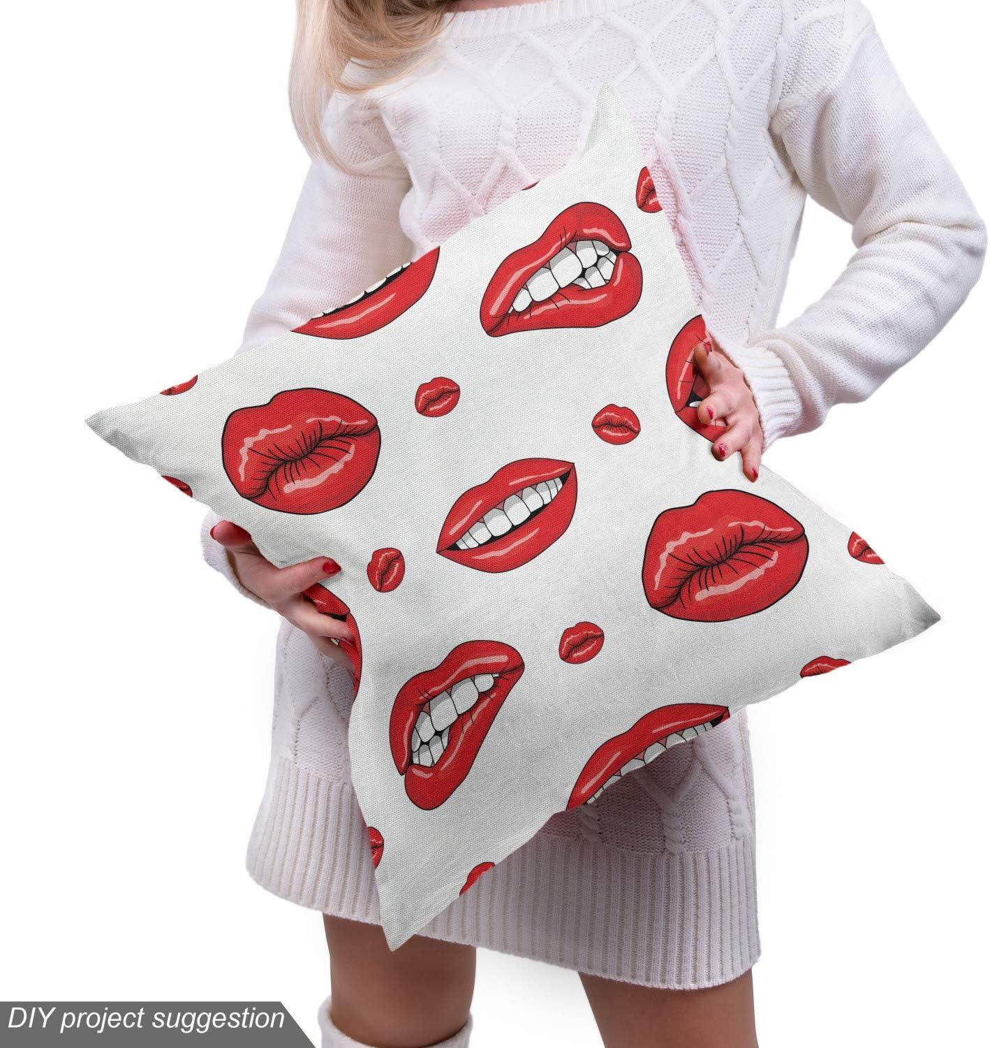 imageAmbesonne Kiss Fabric by The Yard Red Woman Lips Kiss Marks Pattern Romance Feminine Graphic Valentines Day Stretch Knit Fabric for Clothing Sewing and Arts Crafts 1 Yard Vermilion IvoryWhite Vermilion
