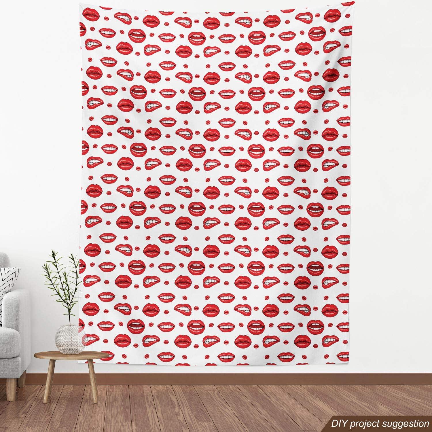 imageAmbesonne Kiss Fabric by The Yard Red Woman Lips Kiss Marks Pattern Romance Feminine Graphic Valentines Day Stretch Knit Fabric for Clothing Sewing and Arts Crafts 1 Yard Vermilion IvoryWhite Vermilion