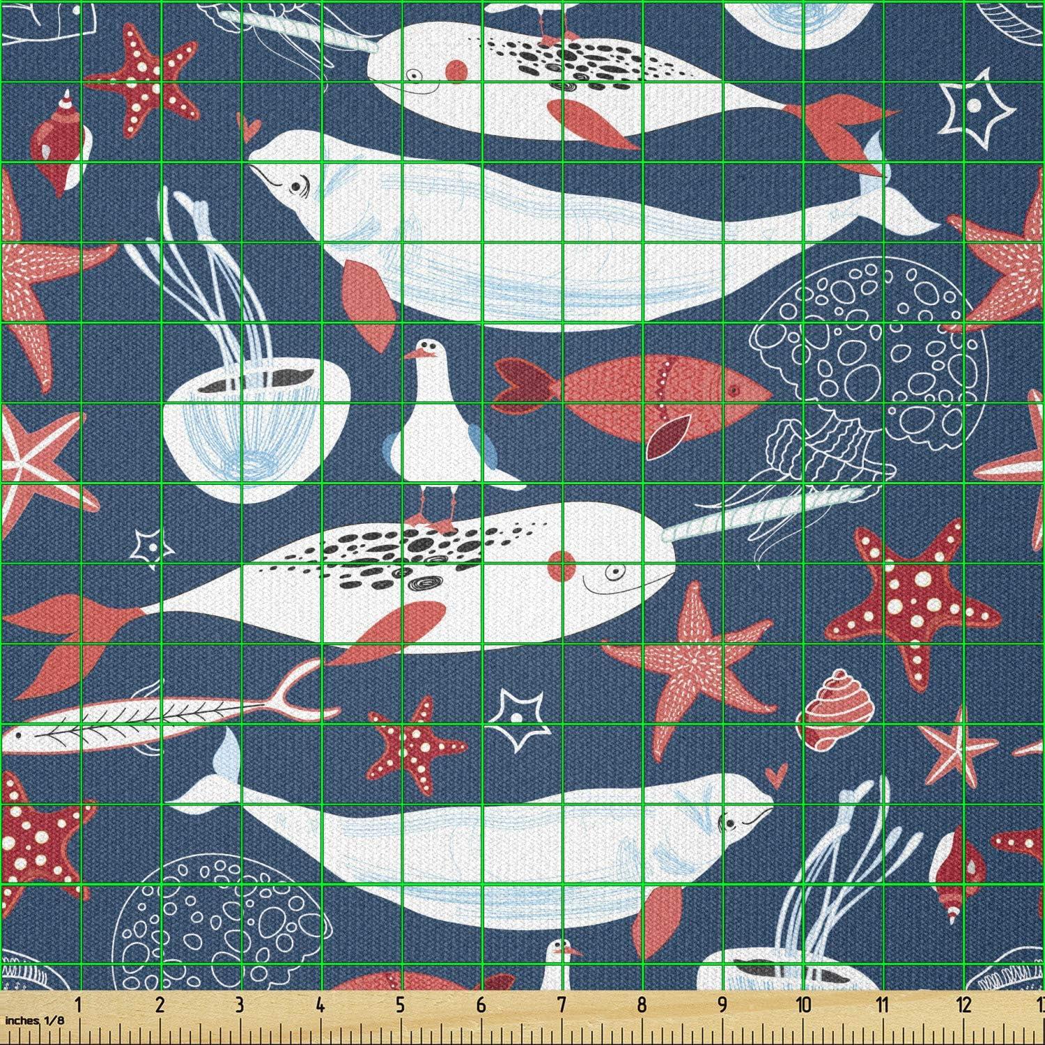 imageAmbesonne Kiss Fabric by The Yard Red Woman Lips Kiss Marks Pattern Romance Feminine Graphic Valentines Day Stretch Knit Fabric for Clothing Sewing and Arts Crafts 1 Yard Vermilion IvoryRoyal Blue