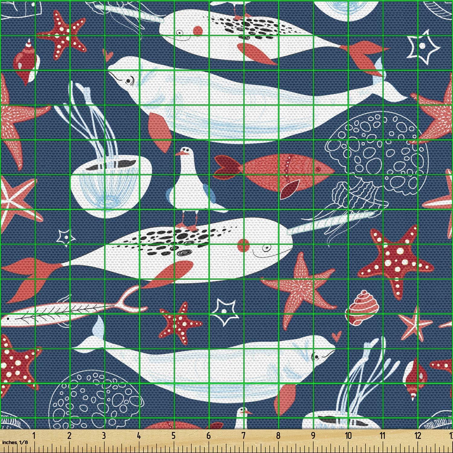 imageAmbesonne Kiss Fabric by The Yard Red Woman Lips Kiss Marks Pattern Romance Feminine Graphic Valentines Day Stretch Knit Fabric for Clothing Sewing and Arts Crafts 1 Yard Vermilion IvoryRoyal Blue