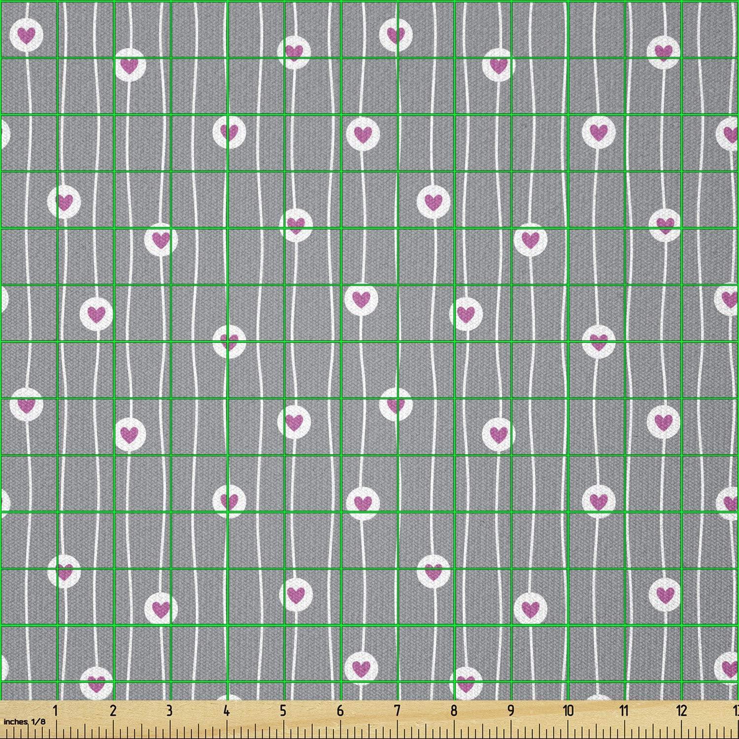 imageAmbesonne Love Fabric by The Yard Valentines Day Themed Pattern with Hearts on Curvilinear Stripes Stretch Knit Fabric for Clothing Sewing and Arts Crafts 10 Yards Grey Pale Fuchsia WhiteGrey Pale Fuchsia White