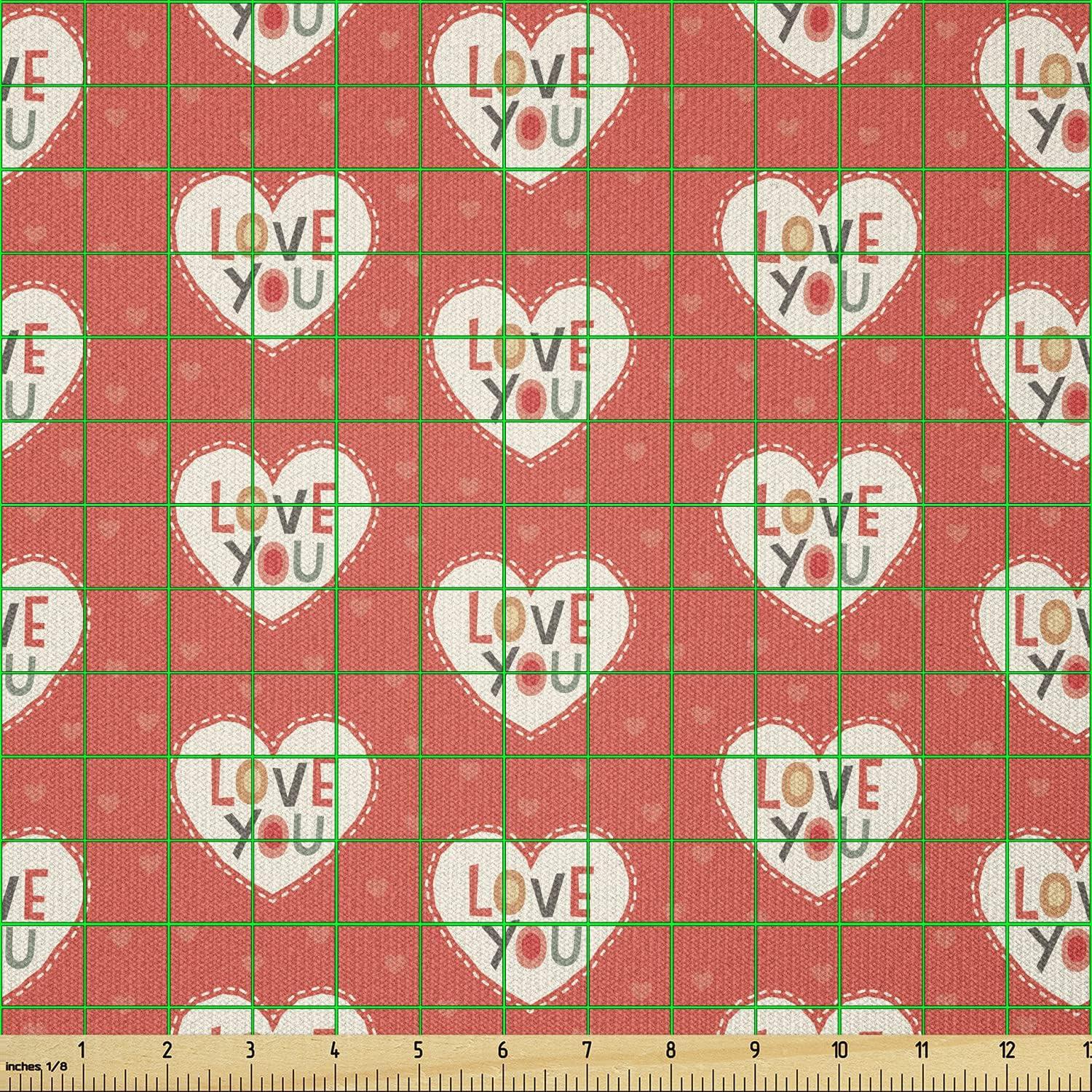 imageAmbesonne Love Fabric by the Yard Hipster Hearts Pattern with Love You Texts Heart Shapes Valentines Day Theme Stretch Knit Fabric for Clothing Sewing and Arts Crafts 10 Yards Vermilion Multicolor