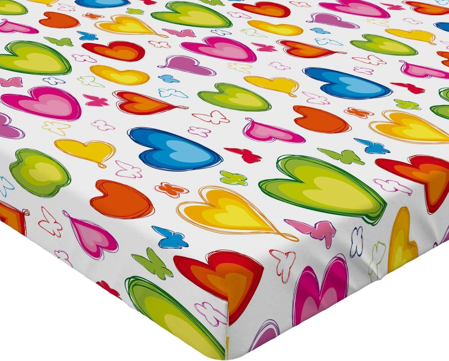 imageAmbesonne Love Fitted Sheet Colorful Hearts and Butterflies Silhouettes Doodle Style Happy Valentines Day Pattern Bed Cover with AllRound Elastic Deep Pocket for Comfort Queen Size MulticolorMulticolor