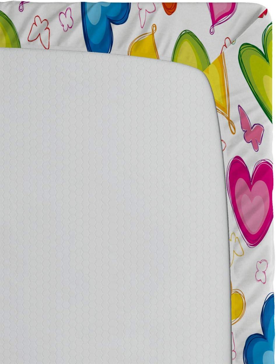imageAmbesonne Love Fitted Sheet Colorful Hearts and Butterflies Silhouettes Doodle Style Happy Valentines Day Pattern Bed Cover with AllRound Elastic Deep Pocket for Comfort Queen Size MulticolorMulticolor