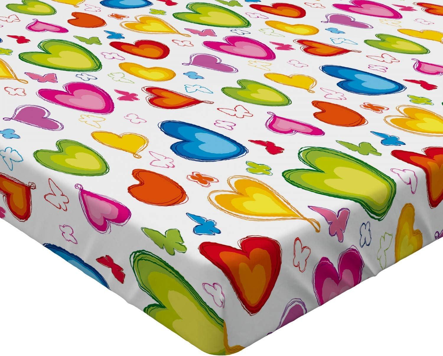 imageAmbesonne Love Fitted Sheet Colorful Hearts and Butterflies Silhouettes Doodle Style Happy Valentines Day Pattern Bed Cover with AllRound Elastic Deep Pocket for Comfort Queen Size MulticolorMulticolor