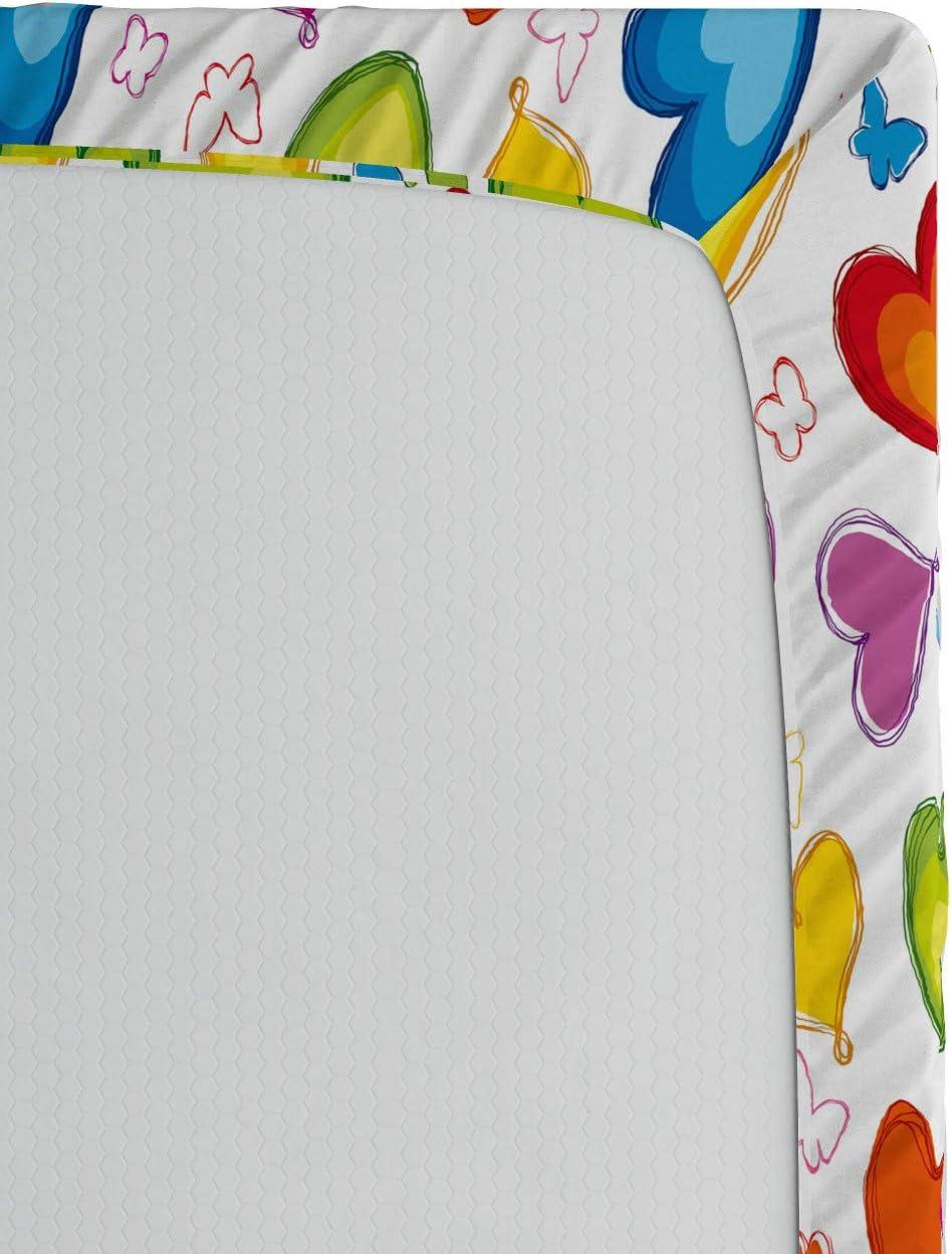 imageAmbesonne Love Fitted Sheet Colorful Hearts and Butterflies Silhouettes Doodle Style Happy Valentines Day Pattern Bed Cover with AllRound Elastic Deep Pocket for Comfort Queen Size MulticolorMulticolor